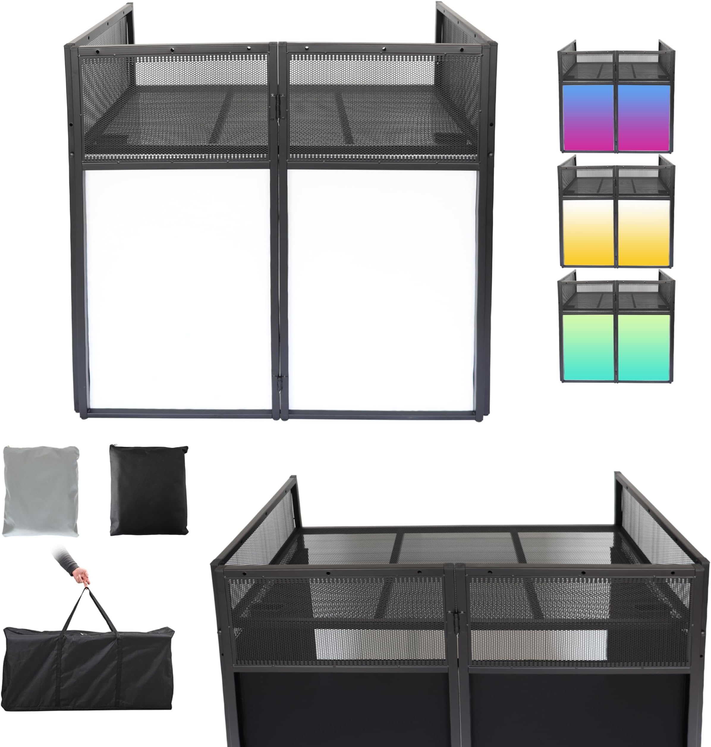 Portable DJ Booth DJ Facade DJ Table Station Two-position Height Adjustable Tabletop DJ Table Stand DJ Event Booth w/Travel Bag Black&White Scrims For Gig, Party, Show