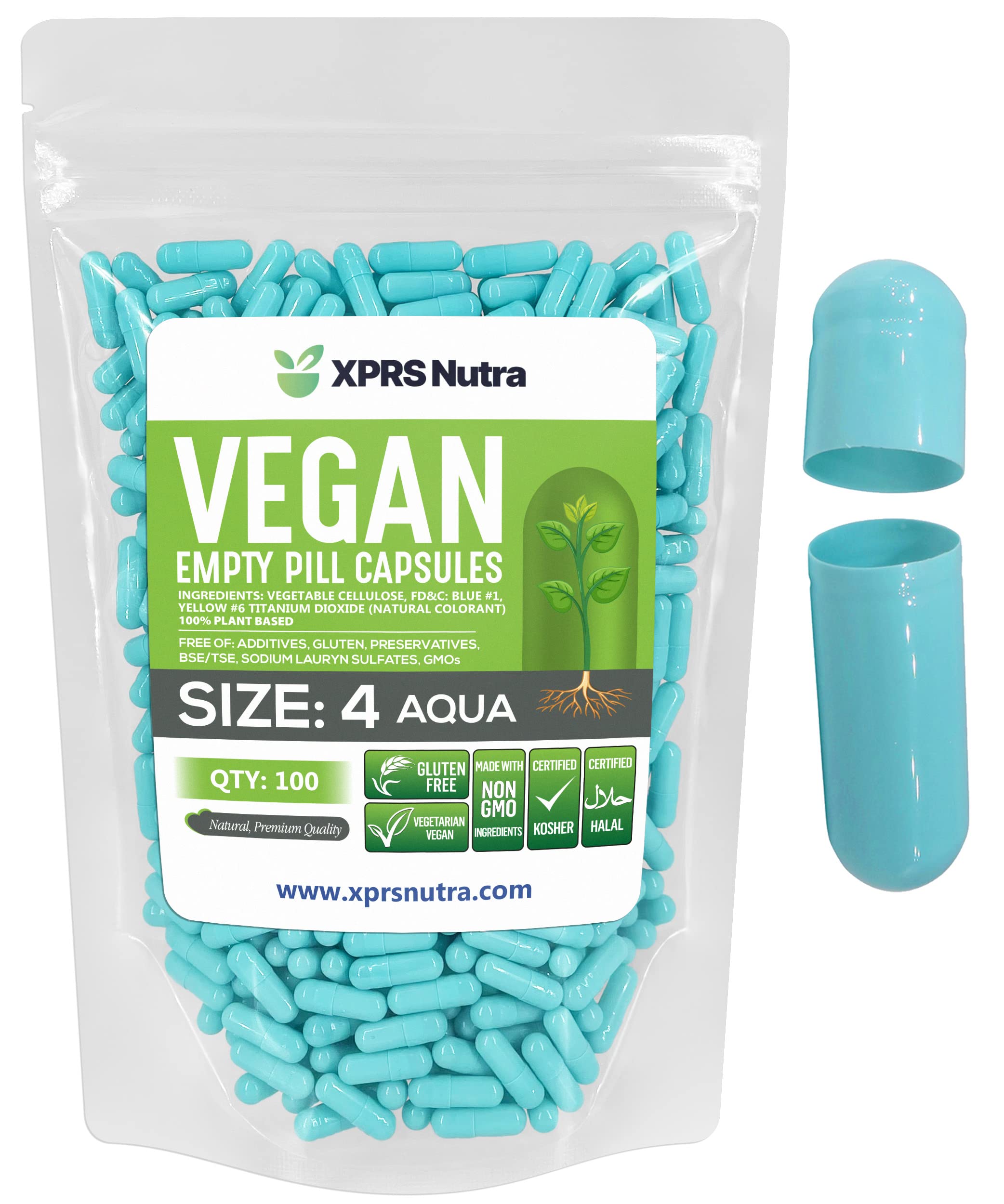 XPRS Nutra Size 4 Empty Capsules - 100 Count Small Empty Vegan Capsules - Vegetarian Pills DIY Vegetable Capsule Filling - Fillable Do-It-Yourself Veggie Pill Caps (Aqua) Aqua 100 Count (Pack of 1)