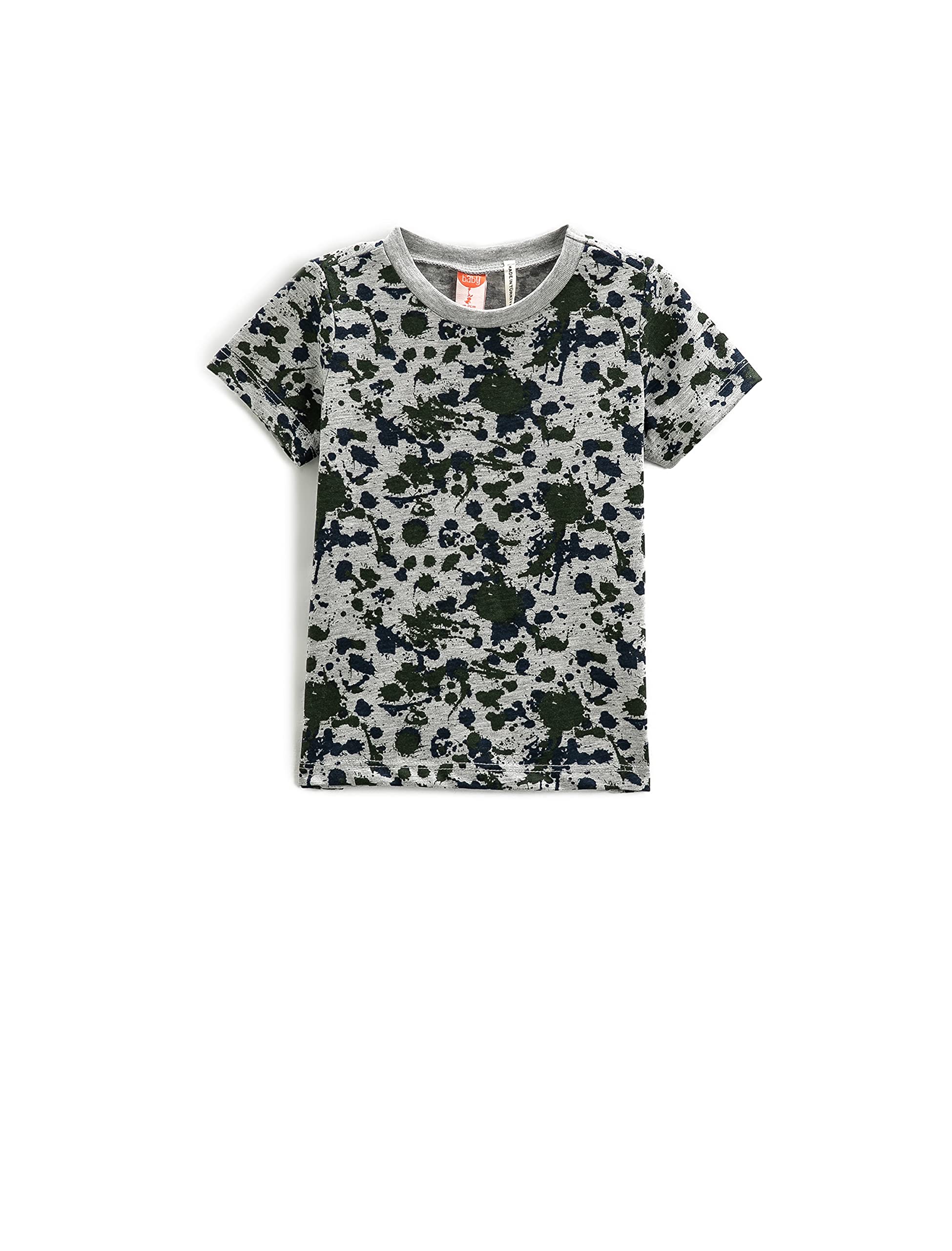 Koton Baby Boy Short Sleeve T-Shirt with Crew Neck Printed Gray