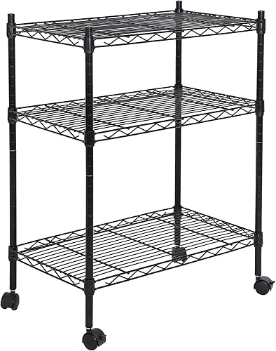 ZenStyle Estantería ajustable de 3 niveles, estante de alambre de acero de grado comercial con ruedas de 3 pulgadas, estantes cromados de