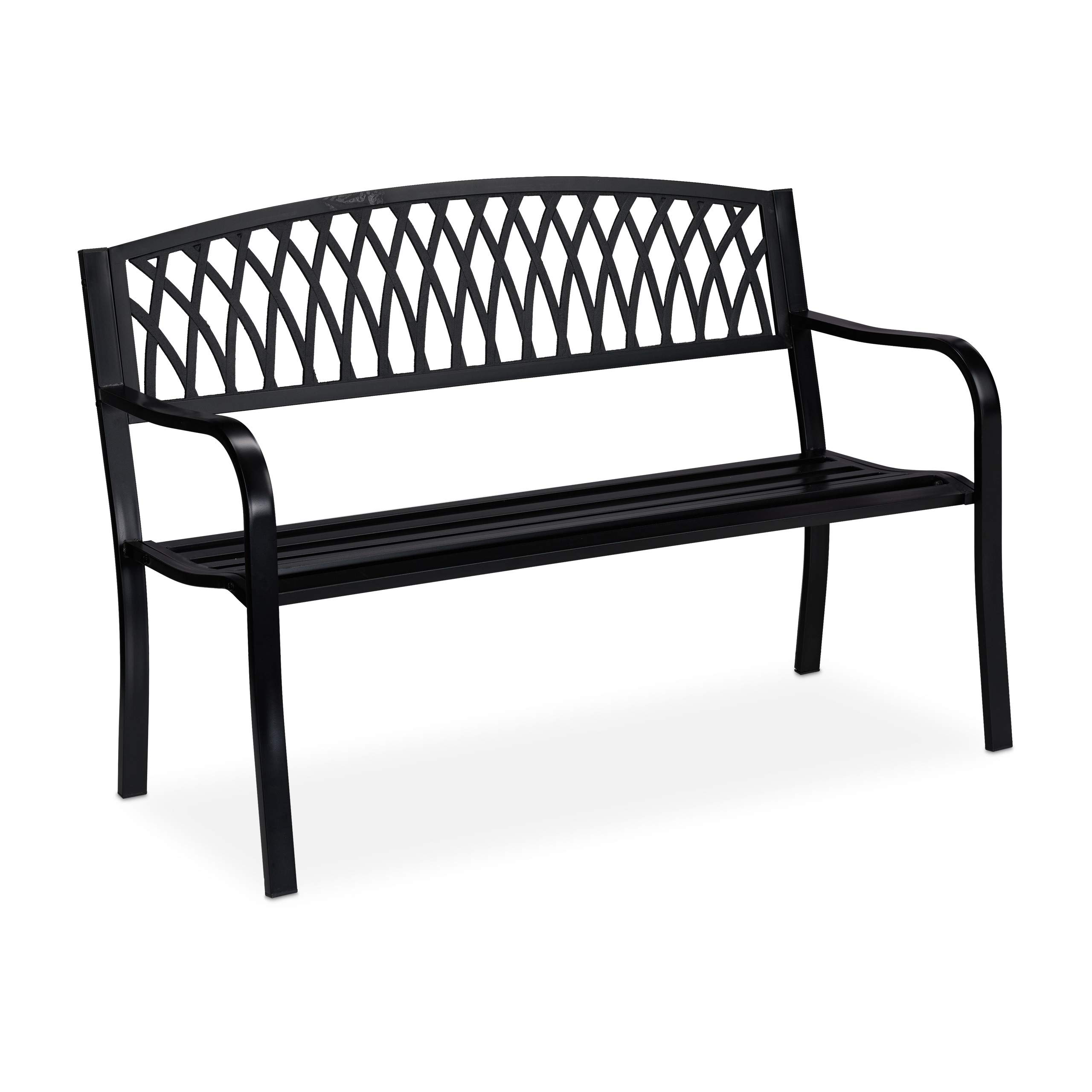 Relaxdays Panca da Giardino, Outdoor, a 2 Posti, Elegante Accessorio per Arredare Balcone e Veranda, 87x127x60 cm, Nero