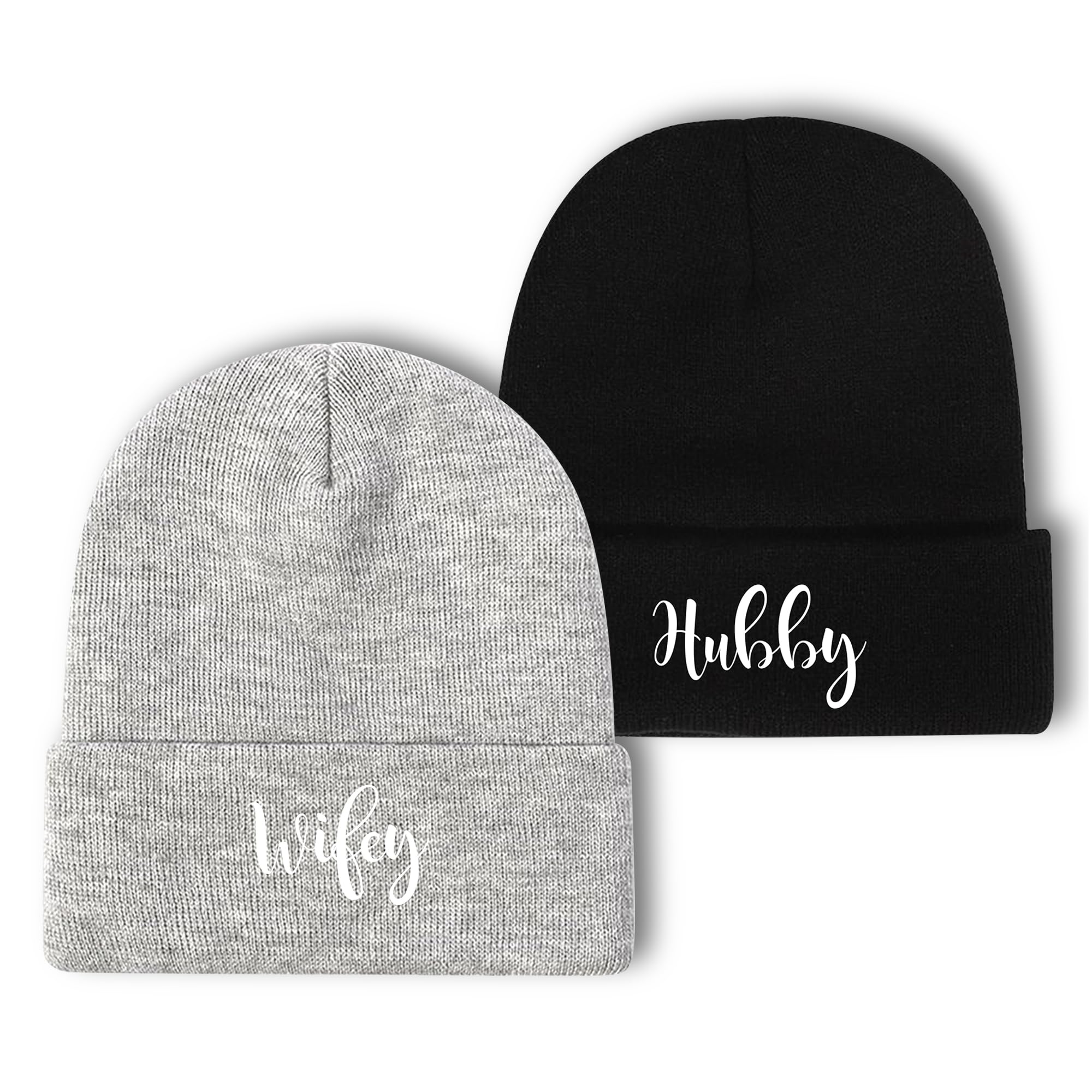 PartyGifts&beyond Couples Gifts Hubby and Wifey Beanie Hats for Men Women Wedding for Couple(HW Grey)
