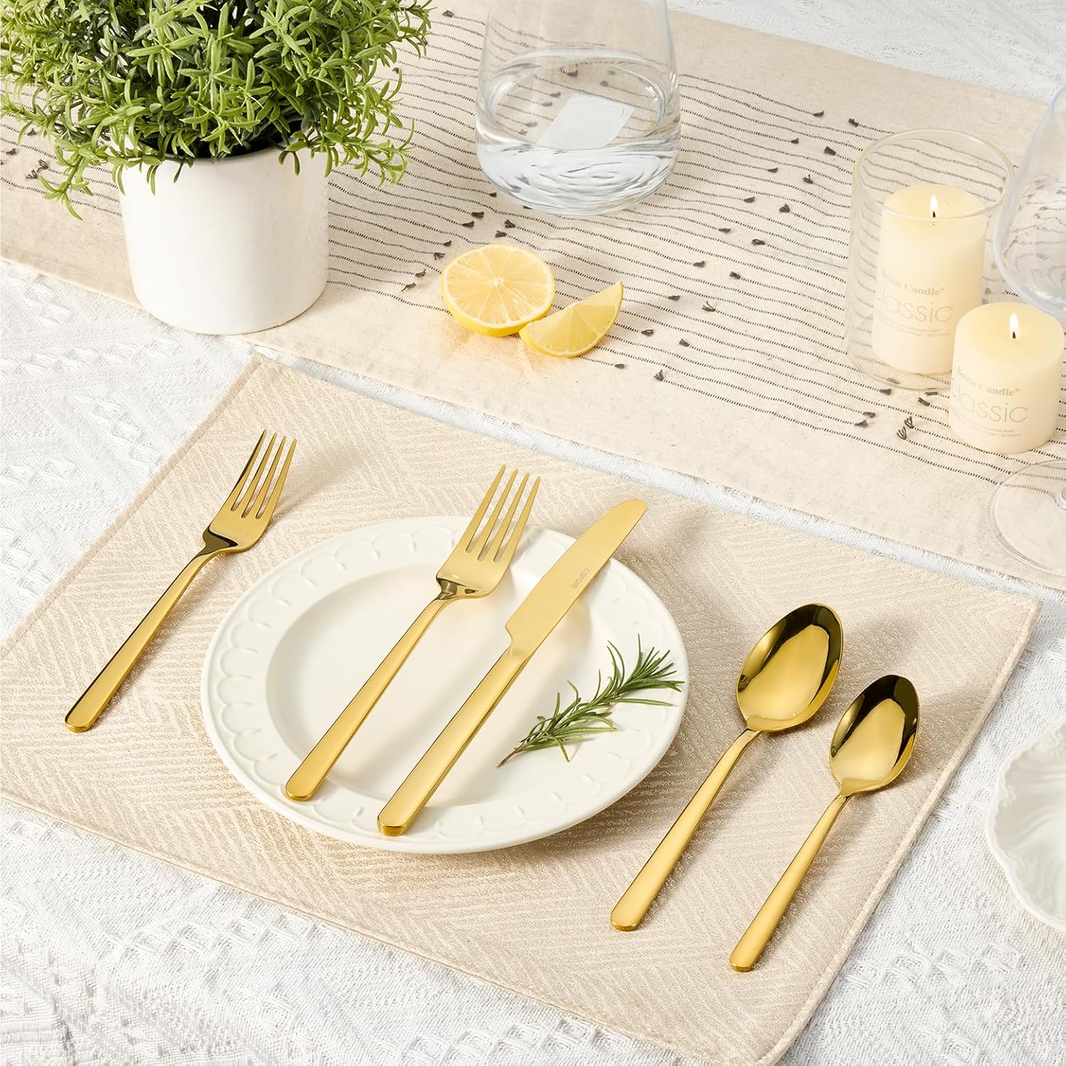 CAROTE 20 Piece Silverware Set, 18/10 Stainless Steel Utensil Set with Spoons and Forks, Flatware Sets for 4, Mirror Finish Cutlery Set for Home and Kitchen, Dishwasher Safe, Gold