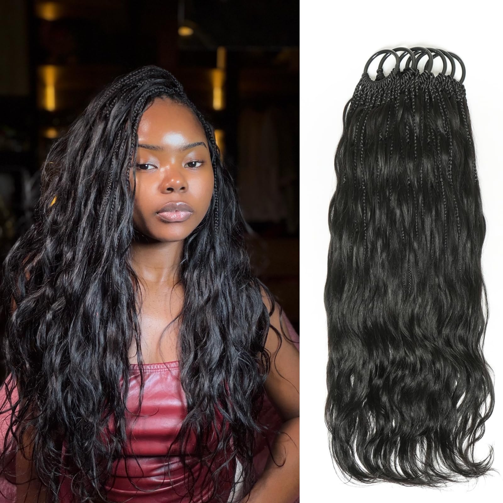 JALIZA 24 Inch Bora Bora Crochet Braids (120 Strands) - Synthetic Braids with 100% Human Hair Boho Curls (5 Curls Per Strand) - Pre-Looped Knotless Protective S