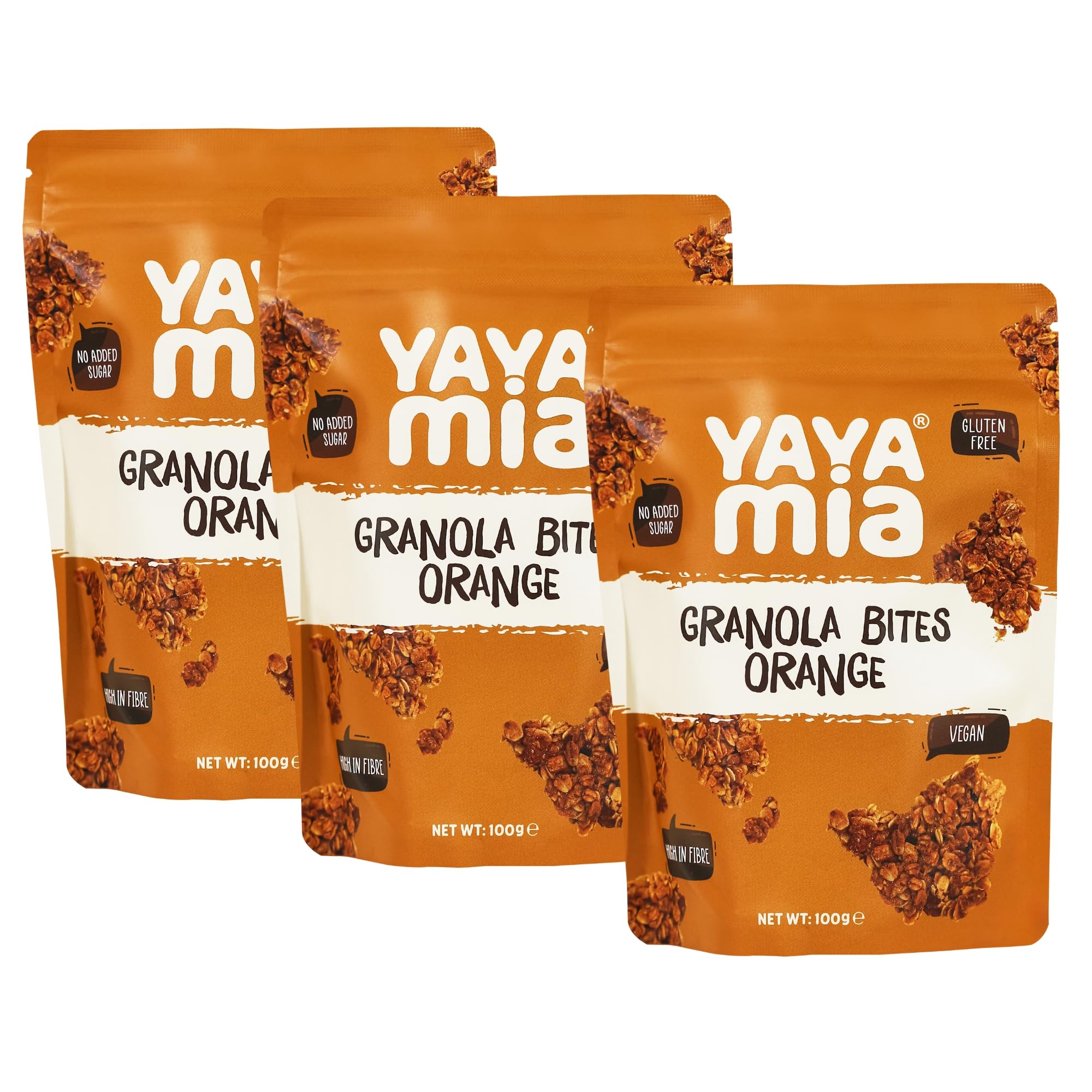 Granola Bites Orange Pack of 3 300g - Gluten-Free, High-Fibre, Vegan Snack with Natural Citrus Flavour, 300g
