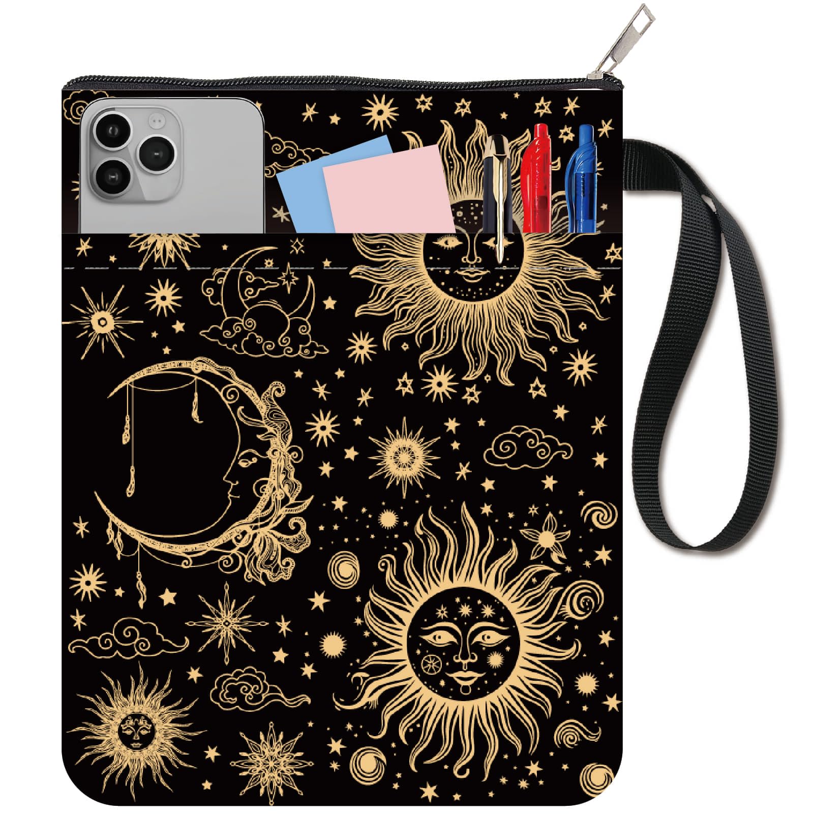 CRASPIRE Sun Book Covers Moon Book Protector Star Book Sleeve for Paperbacks Washable Fabric Cloth Book Cover with Zipper and Extra Sleeve Pocket for Book Lovers Classmate Gifts