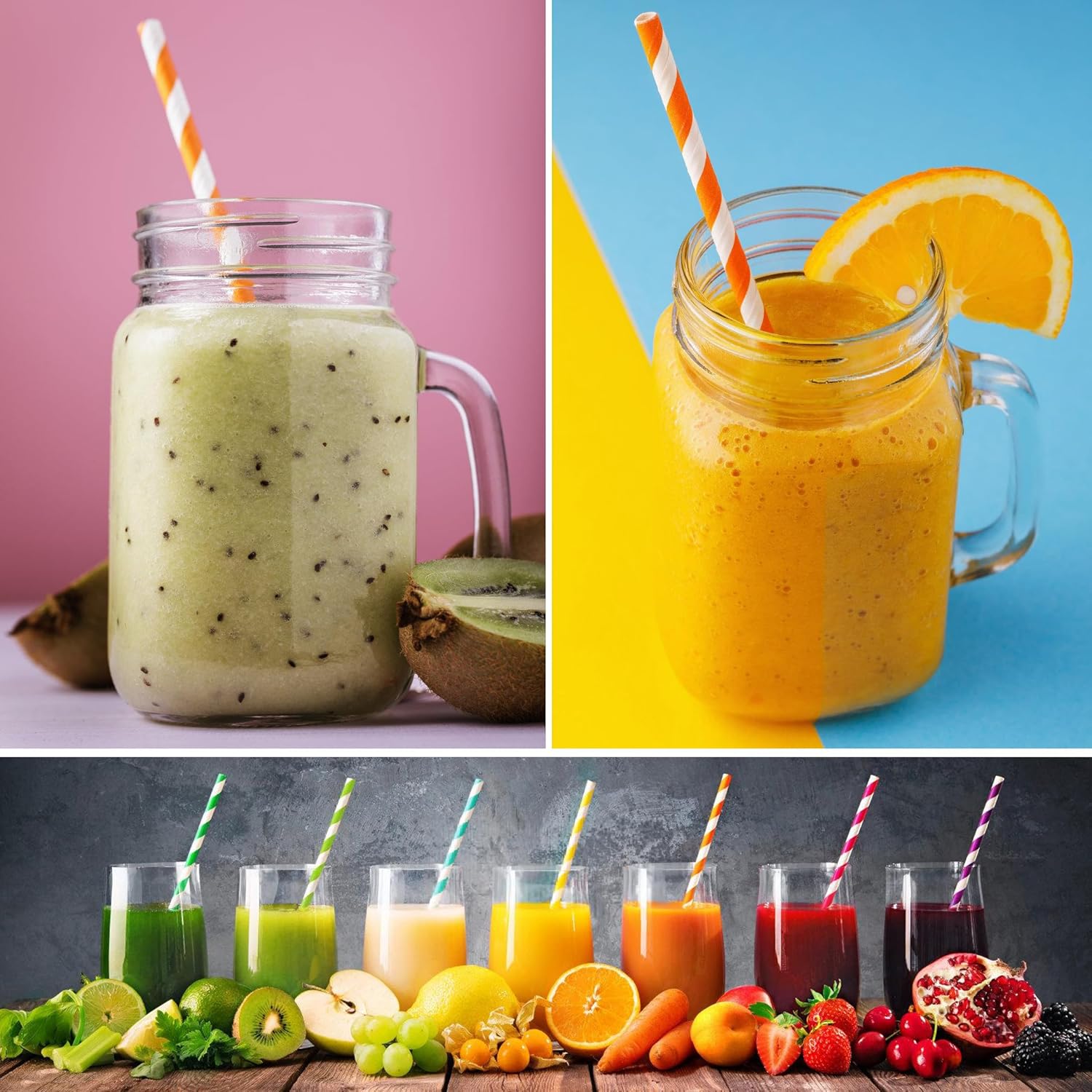 ALINK 100 Orange and White Striped Paper Straws, Biodegradable Disposable Drinking Straws for Halloween, Bridal Shower, Brithday, New Year, Party Decoration Supplies