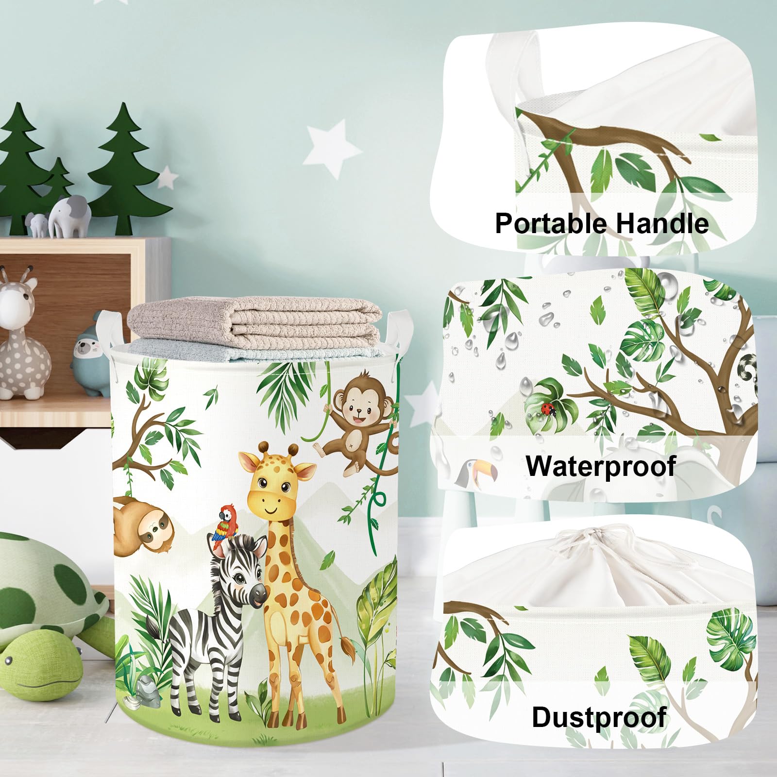 HUUMONSS Cute Foreat Animal Storage Basket for Parents Organizing Kids Toys Clothes Large Woodland Tree Laundry Hamper for Bathroom Shower Elephant - Image 4
