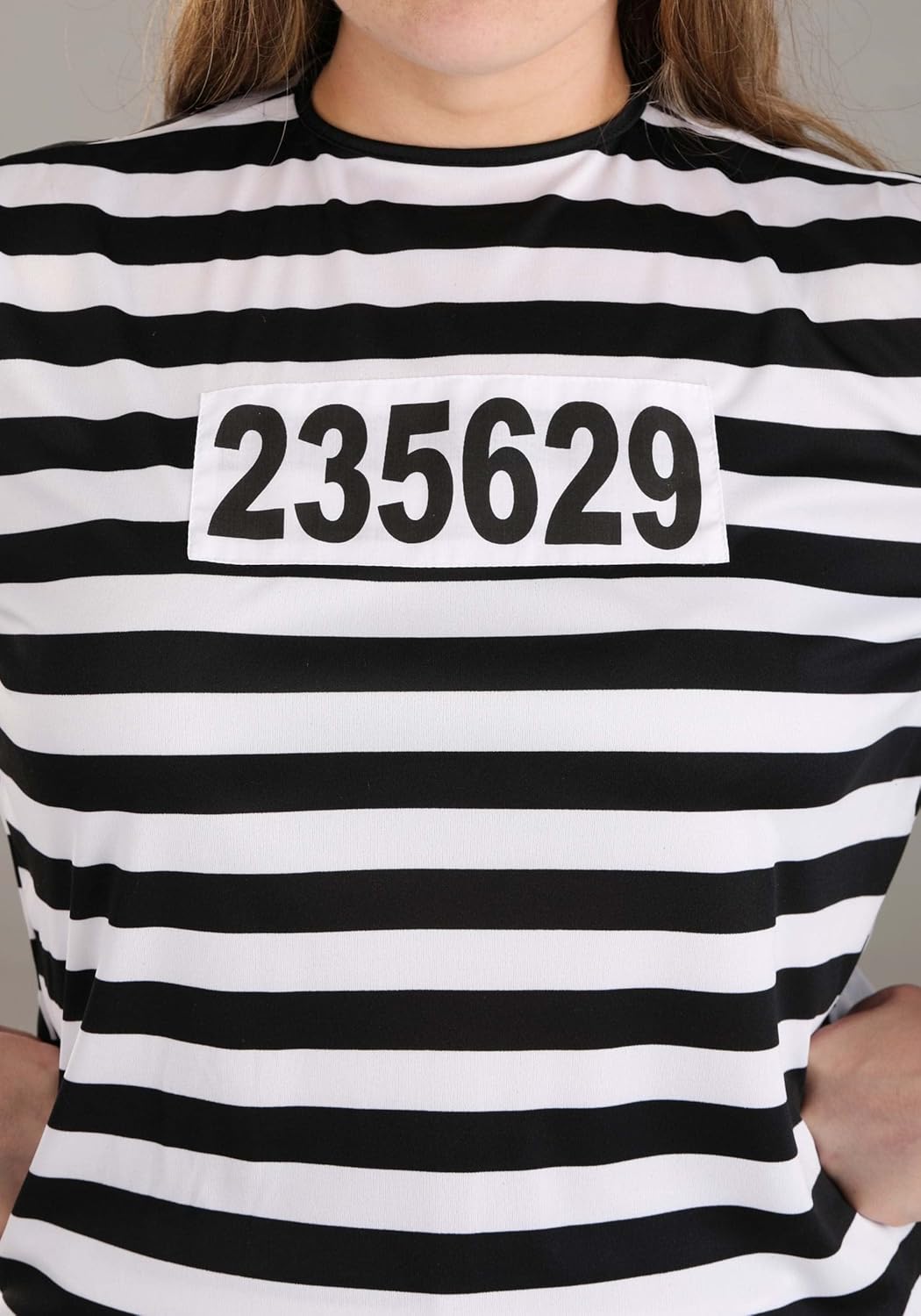 Womens Vintage Prisoner Halloween Costume | Adult Striped Black and White Prison Outfit for Themed Events - Image 6