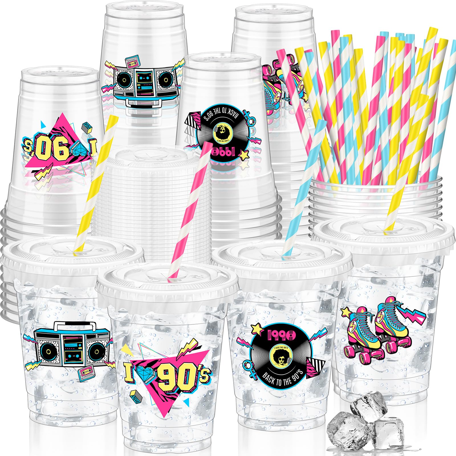 FoldTier 50 Pcs 90s Theme Disposable Cups