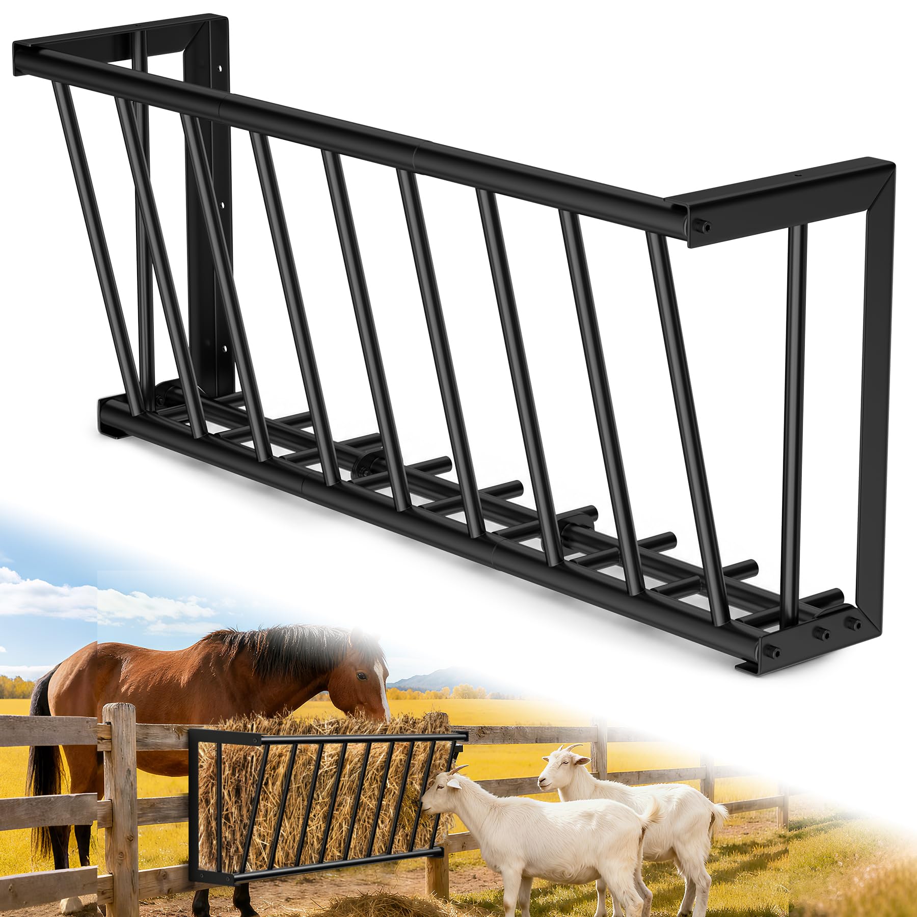 Hay Feeder for Goats Horses,25 Gallon Livestock Feede,Heavy-Duty Steel Goat Hay Rack,37.6''Long Hay Feeder Blanket Holder,Wall Mount Goat Feeders for Horses,Sheep,Goats,Indoor Outdoor Uses