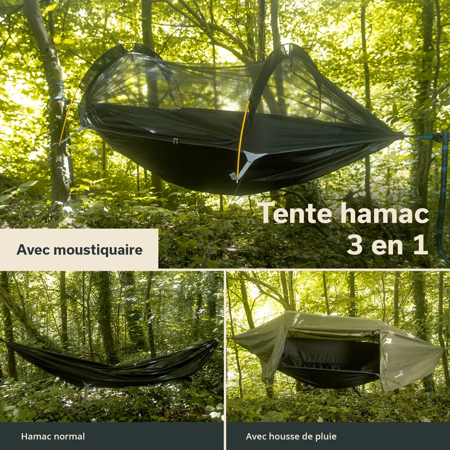 Skandika Tente hamac Rian | Hamac Outdoor avec moustiquaire, Max 200 kg, ultraléger, Nylon, Tente 1 Personne, Respirant, kit de Suspension pour Arbre | Hamac de Voyage randonnée, Trekking, Camping
