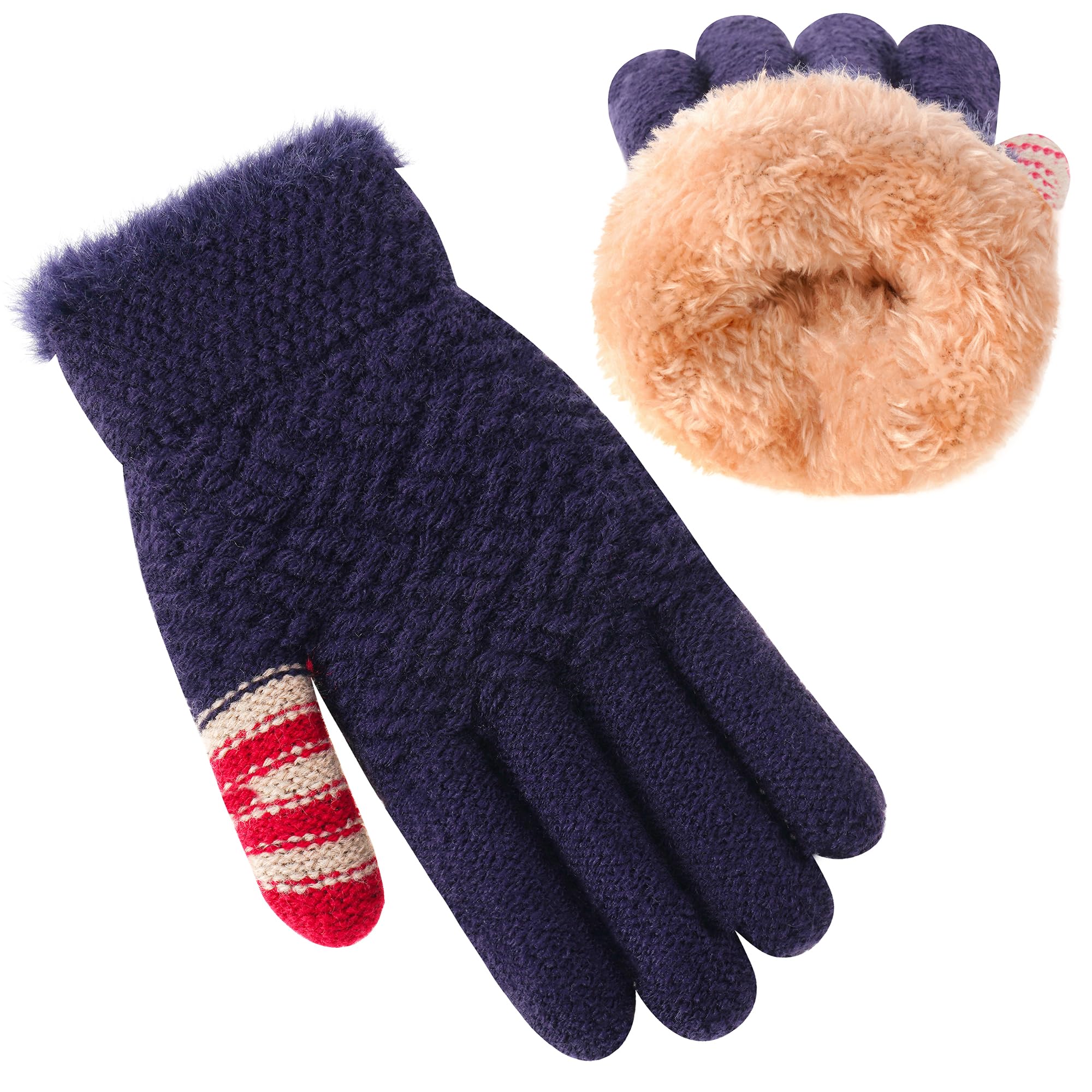 FENELY Winter Gloves for Boys Girls - Kids Warm Knit Thermal Cable Knitted Gloves Wool Fleece Lined Mittens for Cold Weather