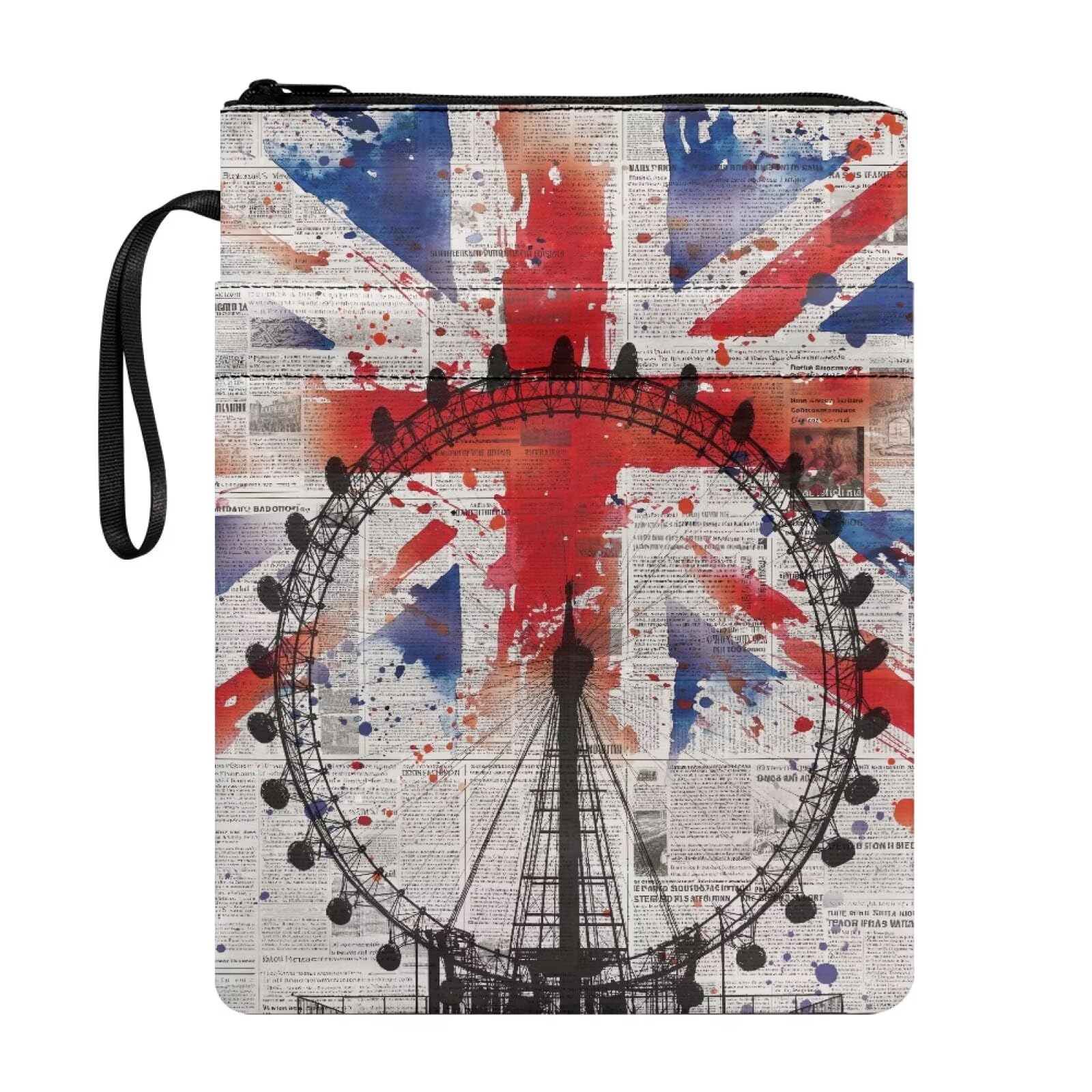 Poceacles Union Jack Book Sleeve Pouch Protector for Paperback Hardcover, Textbooks Storage Bag for Book Lovers, Women, Men, Retro Union Jack Ferris Wheel Print