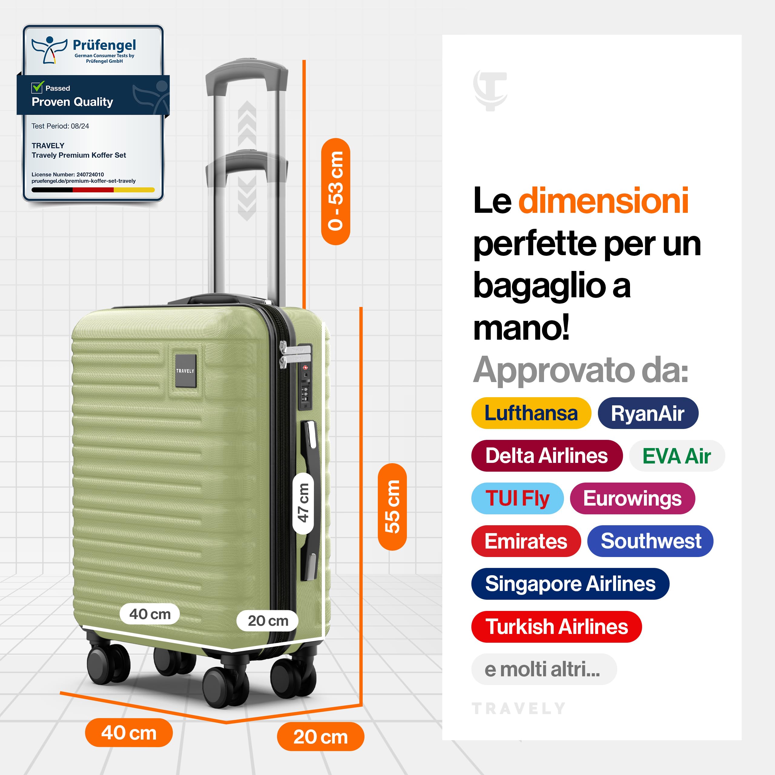 Valigia bagaglio a mano 55x40x20cm - adatta per Ryanair, Lufthansa, Eurowings e co. I Trolley da cabina 36L con rotelle morbide e pratico lucchetto TSA, valigia da cabina