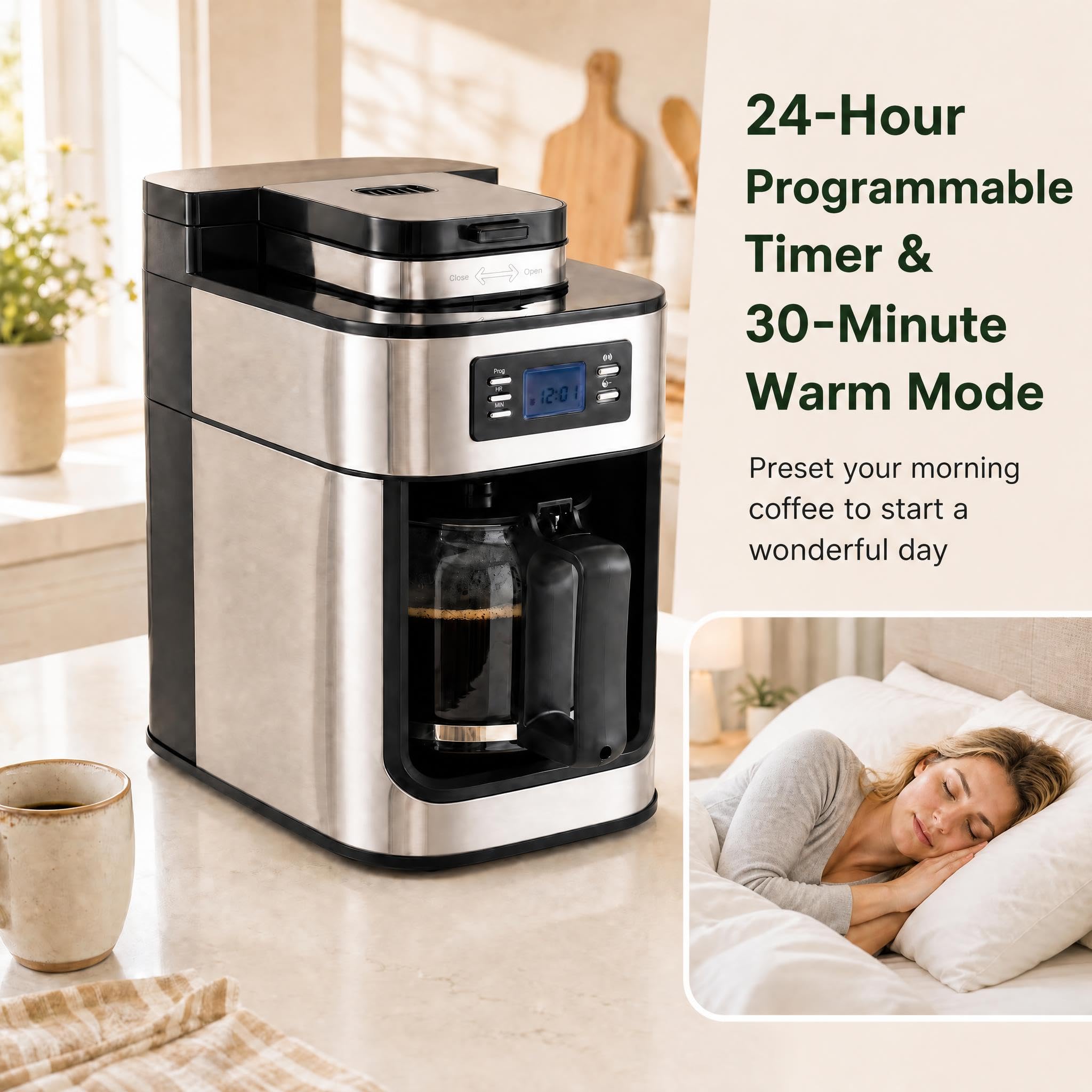 GIANTEX Machina da Caffè Americano a Goccia, con Macinacaffè e Caraffa, 1 L