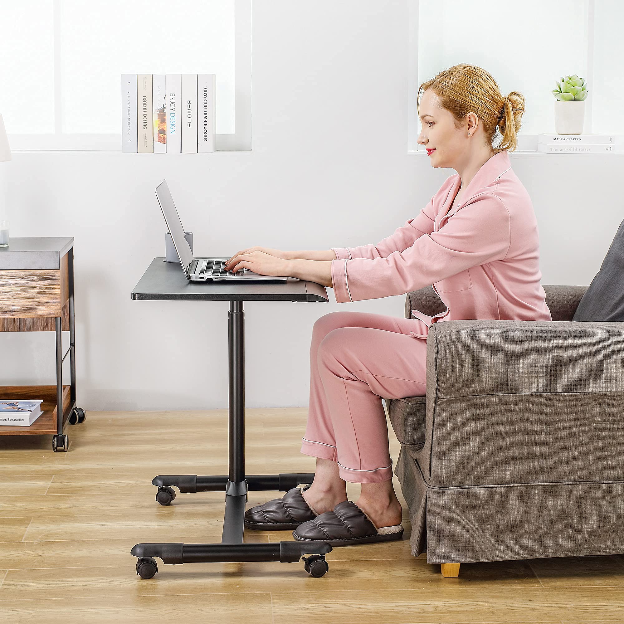 Fenge OverBed Table with Wheels Adjustable,Rolling Laptop Table Overbed