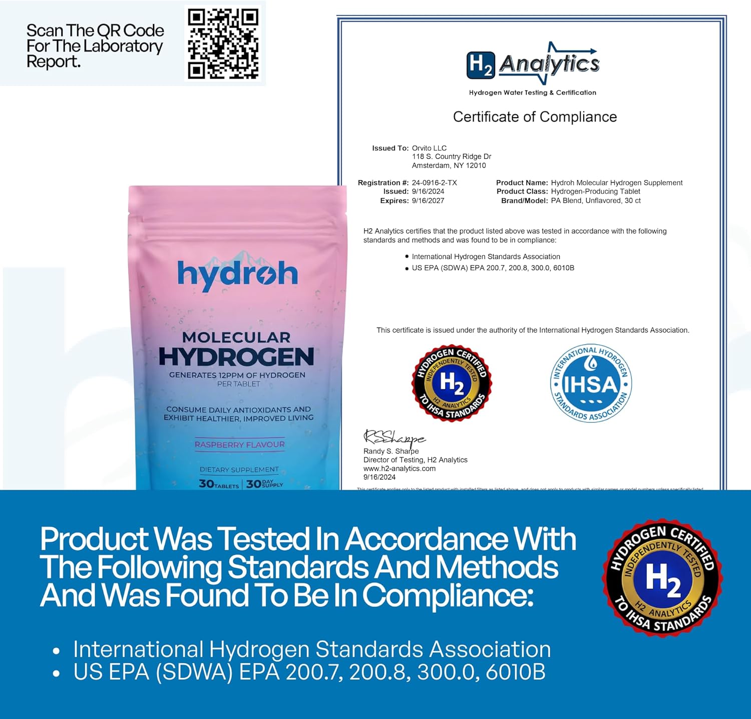 Hydrogen Water Tablets, Molecular Hydrogen Tablets for Drinking Water, Antioxidant-Rich, Supports Brain Energy & Health - Quick-Dissolving - Raspberry H2 Tabs - (30-Day Supply) (Raspberry)