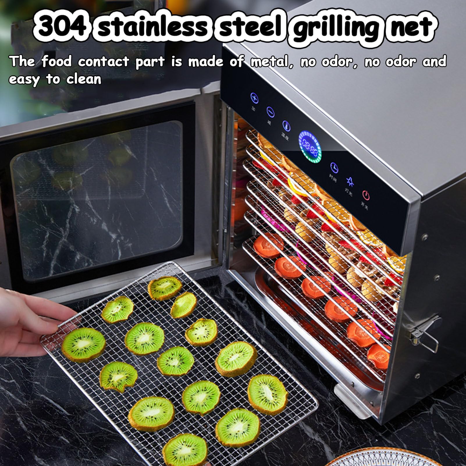 Essiccatore alimentare a 8 vassoi in acciaio inox con termostato regolabile e timer digitale – Essiccatore commerciale per frutta, verdura, carne, a scatti di pesce, erbe aromatiche