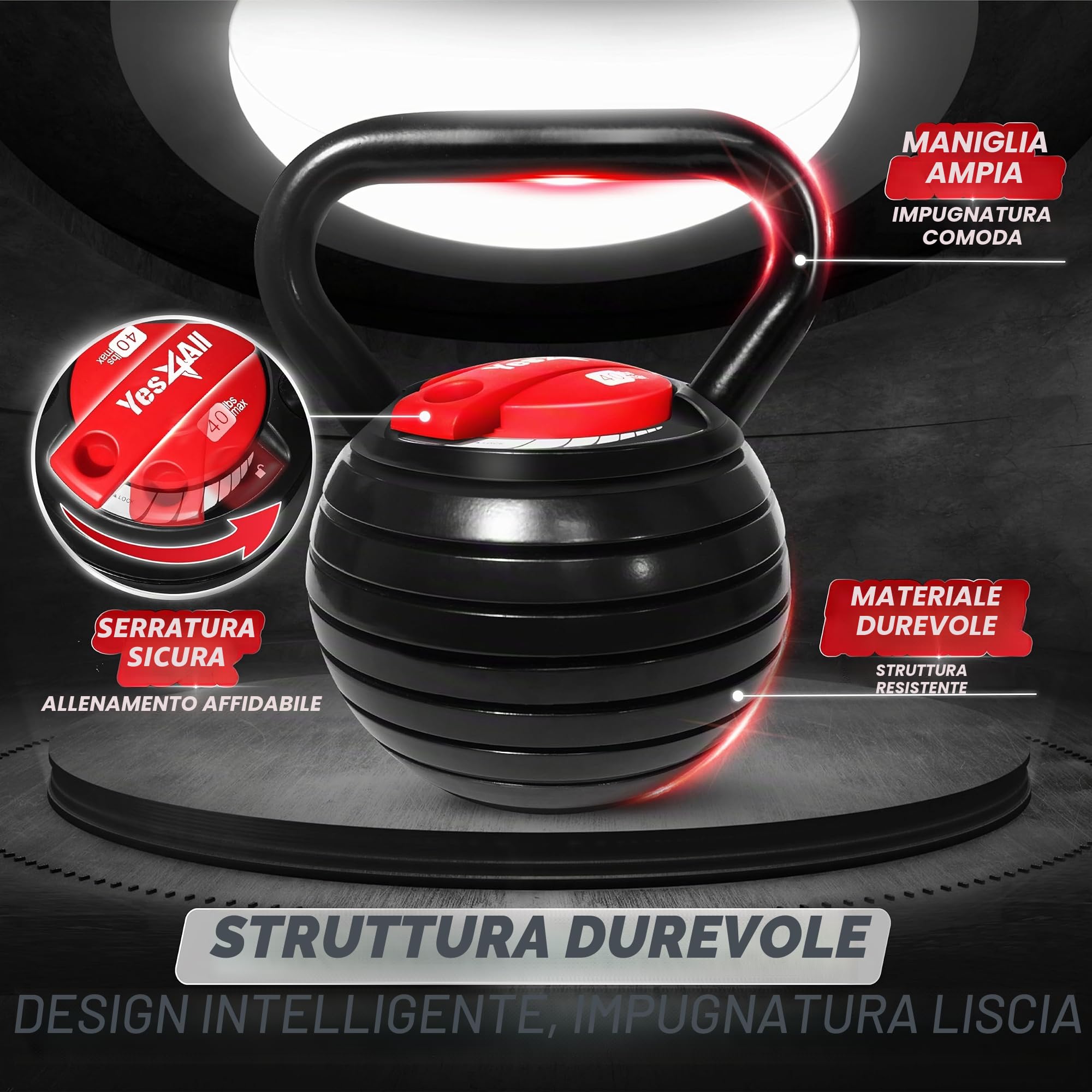Yes4All - Kettlebell sagomati regolabili e rivestiti in neoprene per allenamento della forza, pesi da 2,3 a 22,7 kg, idea regalo per uomo