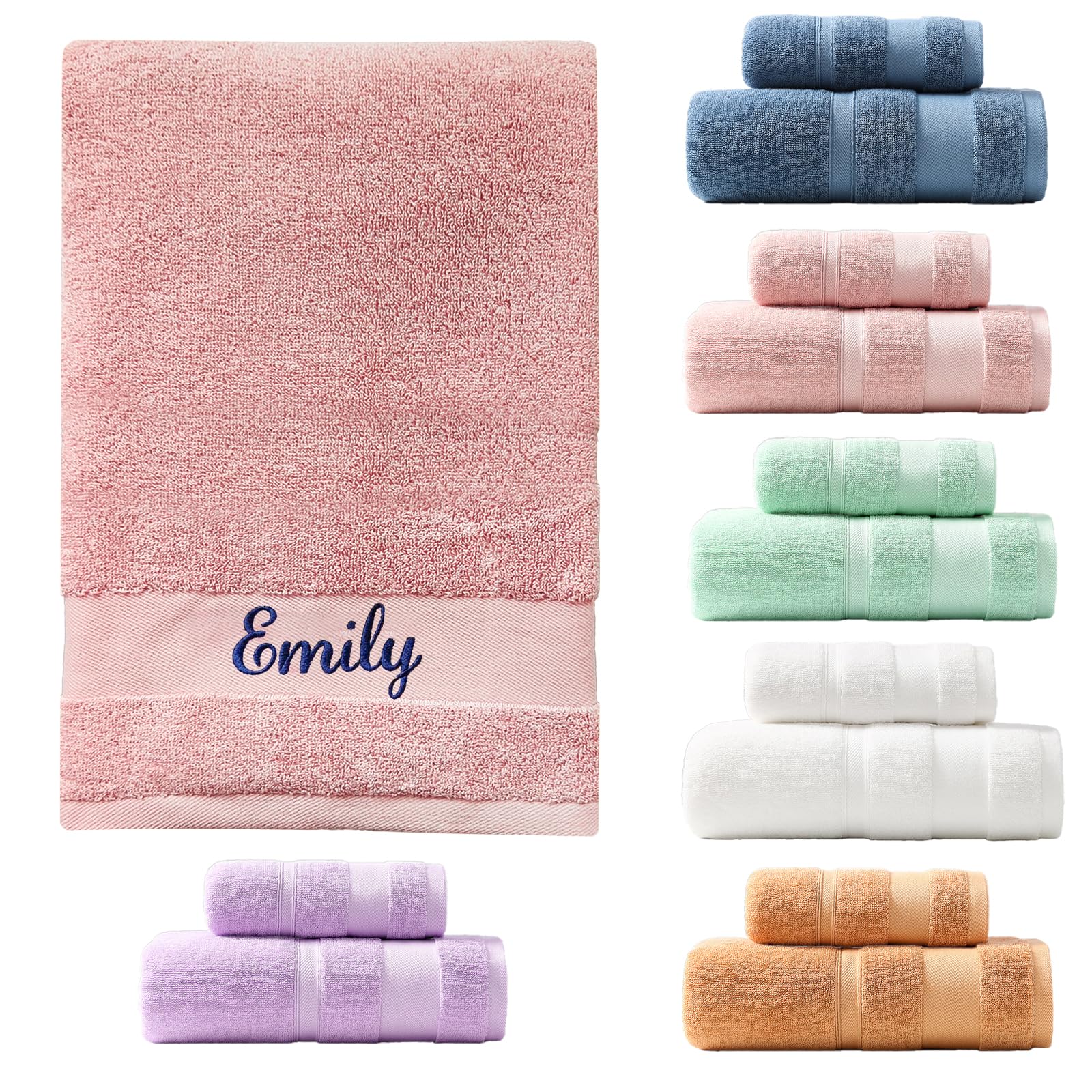 SWETHT Personalised Embroidered Towel with Custom Name - Luxury Soft Hand Towel | Bath Sheet for Baby, Kids & Adults | Unique Wedding, Birthday Gift Idea 100% Cotton