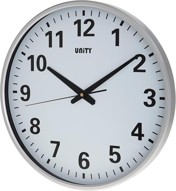 Unity UNSW400 Tejo 38cm Extra Large Clear Dial Ultra Quiet Sweeping Wall Clock, Silver, 38x38x6 cm