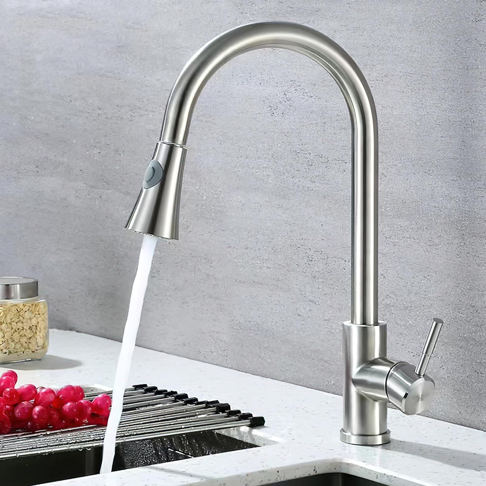 Robinet d'évier de cuisine avec tête de pulvérisation à double fonction pour maison, restaurant, hôtel, filetage argenté 1/2 IPS