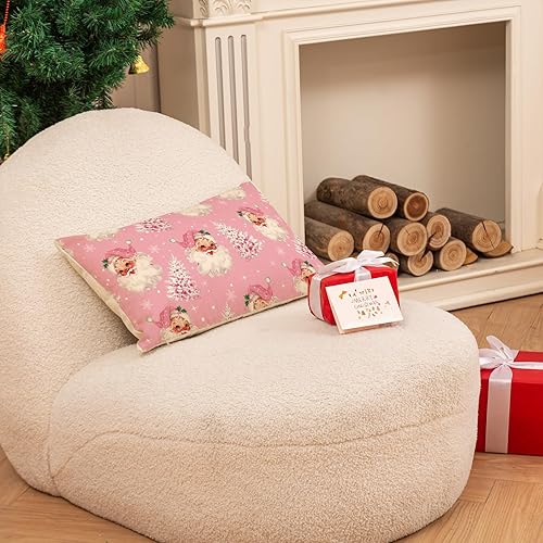 Miniatura 4 de AnyDesign - Funda de almohada de árbol de Navidad rosa de Papá Noel, 12 x 20 pulgadas, funda de cojín de Navidad para fiesta, hogar, granja, sofá,