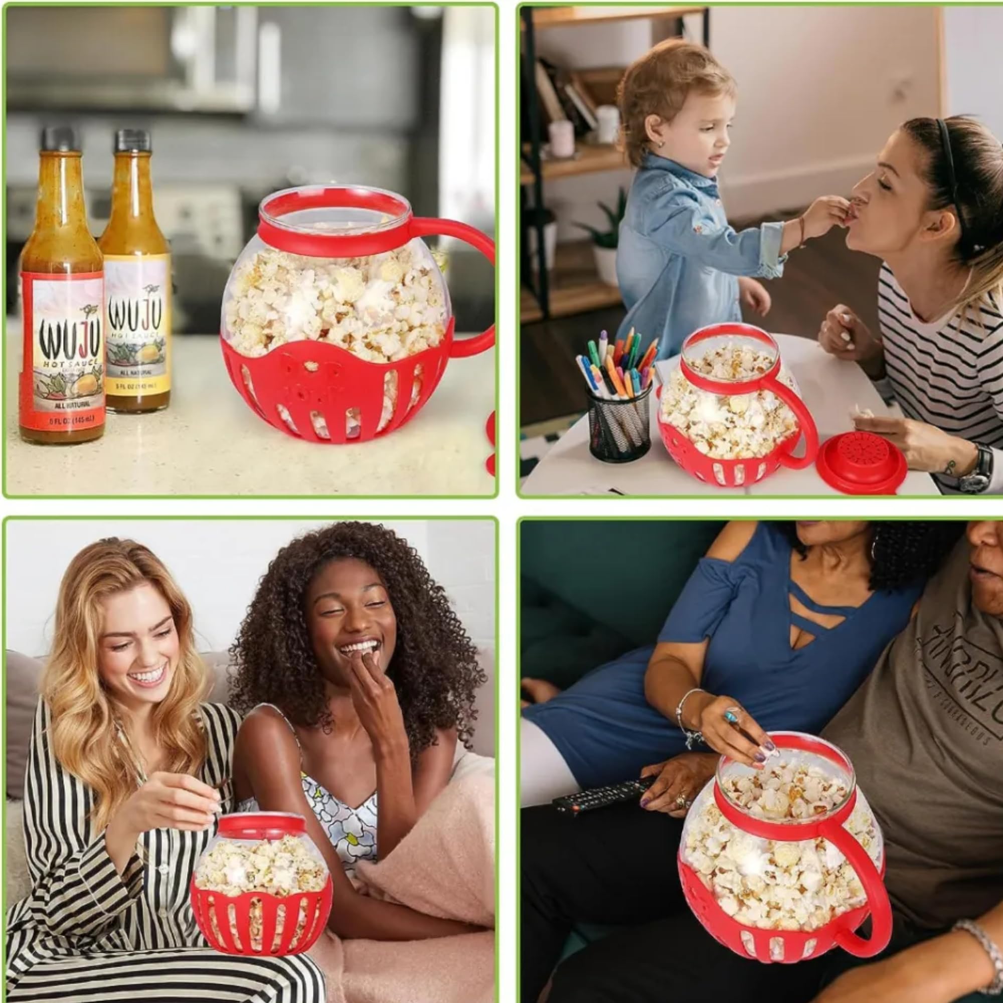 Mikrowellen-Popcorn-Popcorn-Popper, hergestellt aus Borosilikatglas, 3-in-1-Deckel, Silikon-Außenseite und Deckel sorgen für sicheren Halt, Mikrowellen-Popcorn-Macher, 1,5 l
