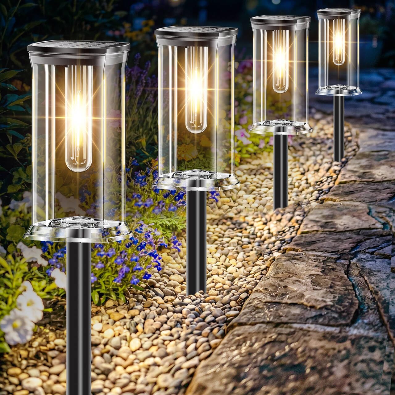 Solarleuchten für den Außenbereich, wasserdicht, solarbetrieben, mit warmweißen LED-Lichtern, Landschaftswegbeleuchtung für Auffahrt, Terrasse, Rasen, 12 Stück