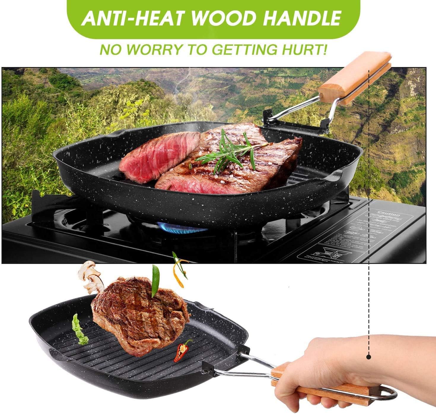 Odoland Camping Cookware Frying Pan Grilling Pan with Folding Handle, Portable Camp Pan Cooking Equipment for Outdoor Camping Hiking and Picnic, Durable and Non-Stick : Sports & Outdoors
