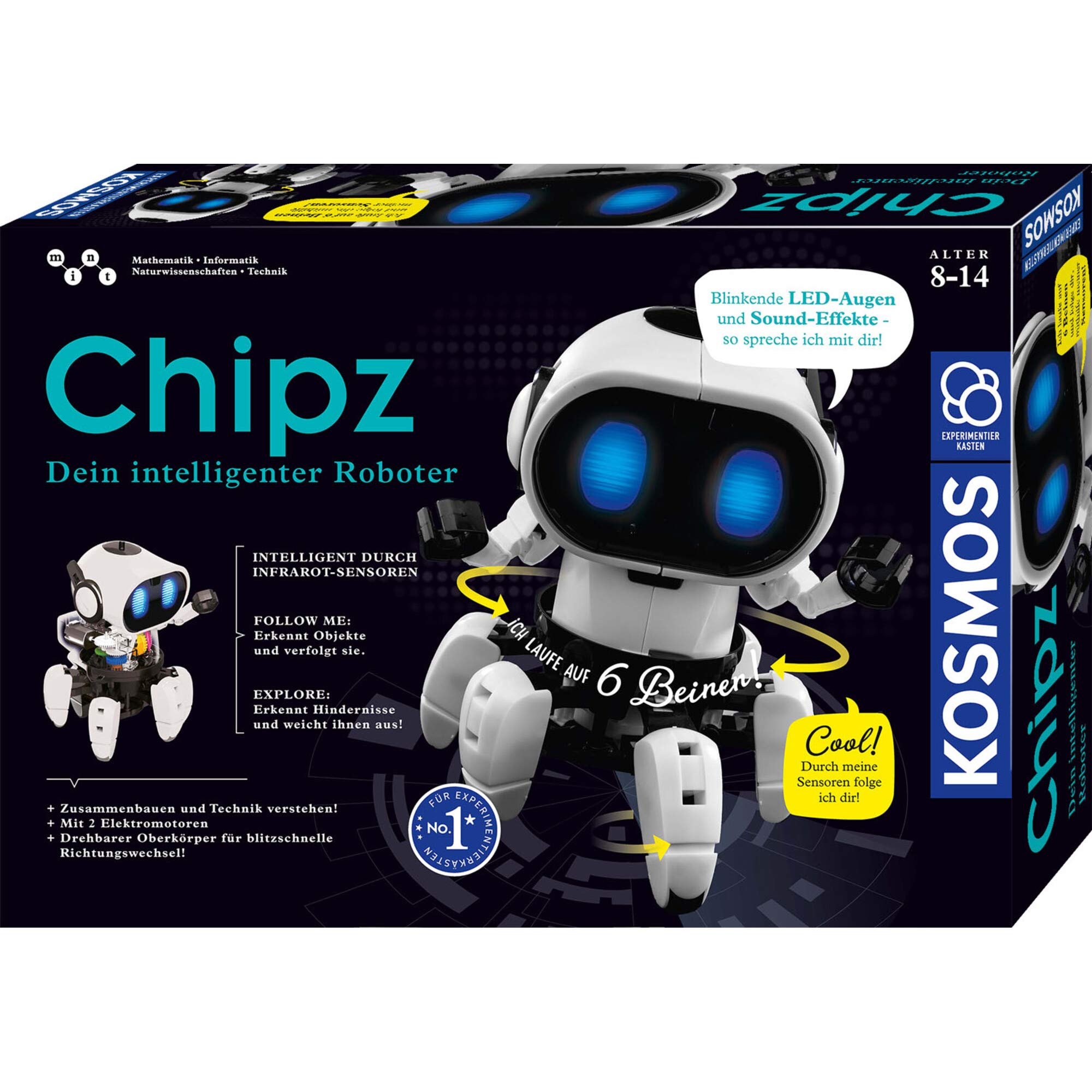 Kosmos 621001 - Chipz - Dein intelligenter Roboter, mit 6 Beinen, folgt Bewegungen, weicht Hindernissen aus, Licht- und Soundeffekte, Roboter Spielzeug, Bausatz