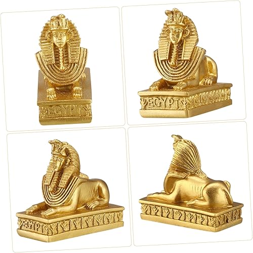 Miniatura 3 de IMIKEYA 2 adornos de esfinge dorados, decoración de escritorio, baratijas, estatua de la fortuna, estatua de la esfinge, escultura egipcia,