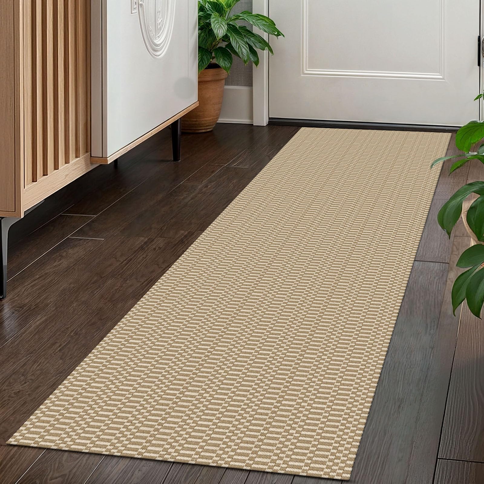 KOZYFLY Washable Runner Rug 2x5 Ft Runners for Hallways Rubber Backed Throw Rug, Braided Cotton Entryway Runner Indoor, Carpet Runners for Hallway Kitchen Entryway Bedroom, Sand/Ivory — image 1