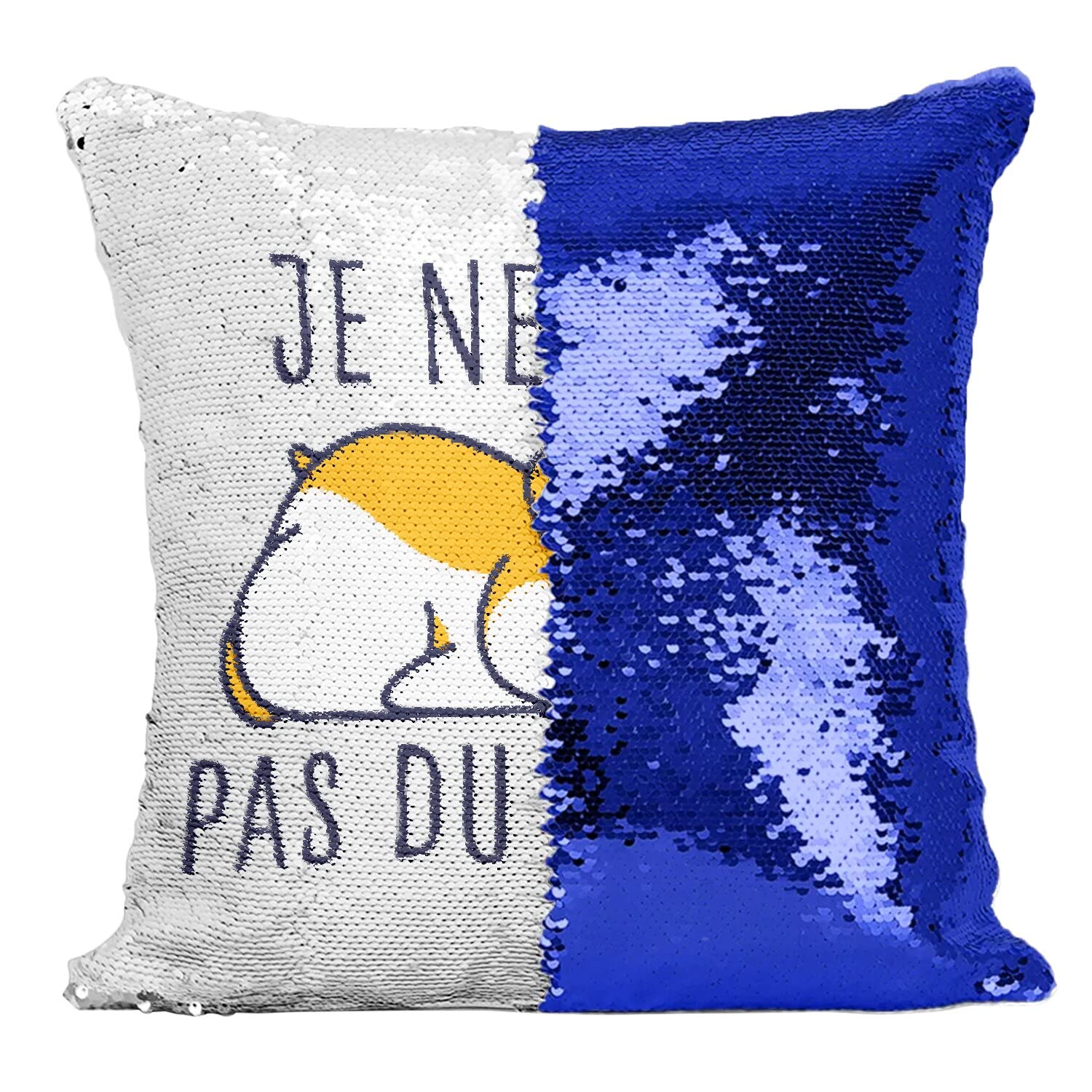 Coussin avec housse sequin paillettes bleu hamster je ne suis pas du matin