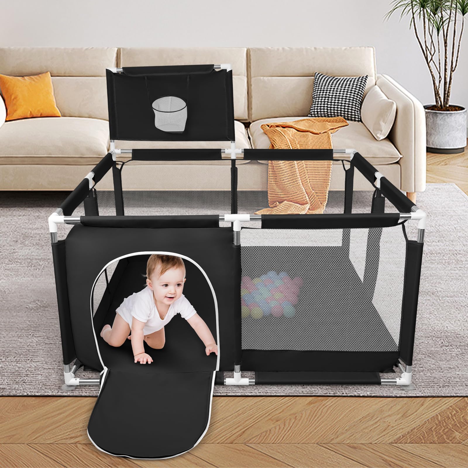 Parco Bambini, Parco Bambini, Grand Parc Bebe, centro attività per neonati e bambini, 126 x 126 x 66 cm - 50 palline piccole - Nero