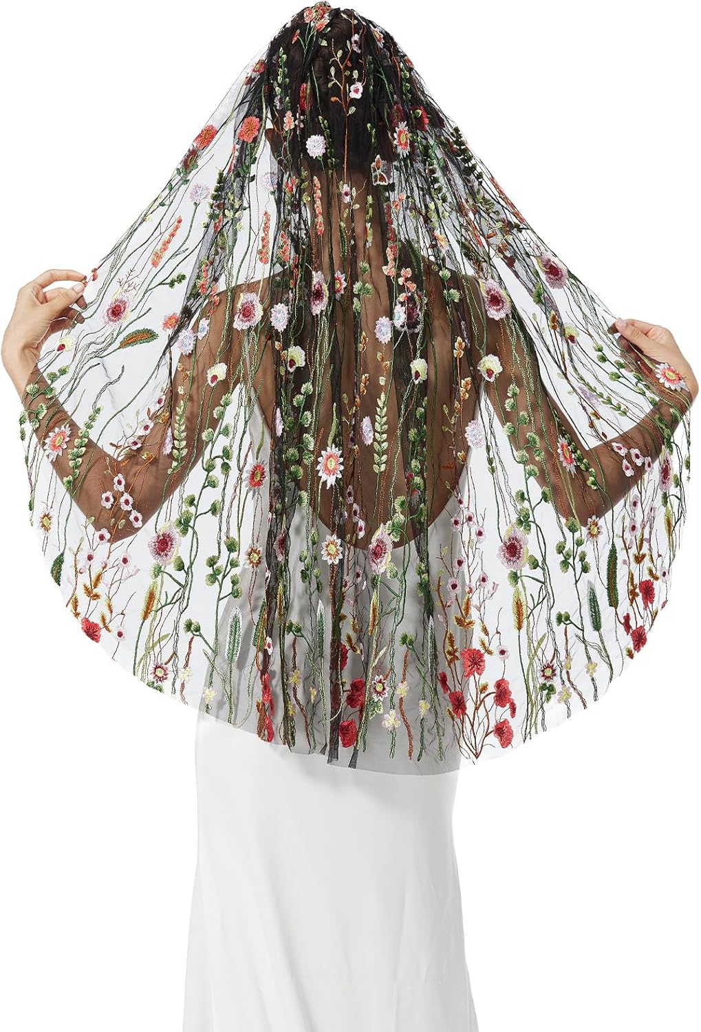 BEAUTELICATE 1 Tier Wedding Bridal Veil Exquisite Embroidered Secret Garden Veil With Comb