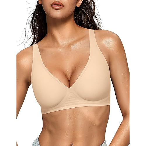 OEAK Womens Deep V Bras Wireless Comfortable Bra Supportive No Underwire Bras Tshirt Push Up Bralettes Plunge Seamless Bra