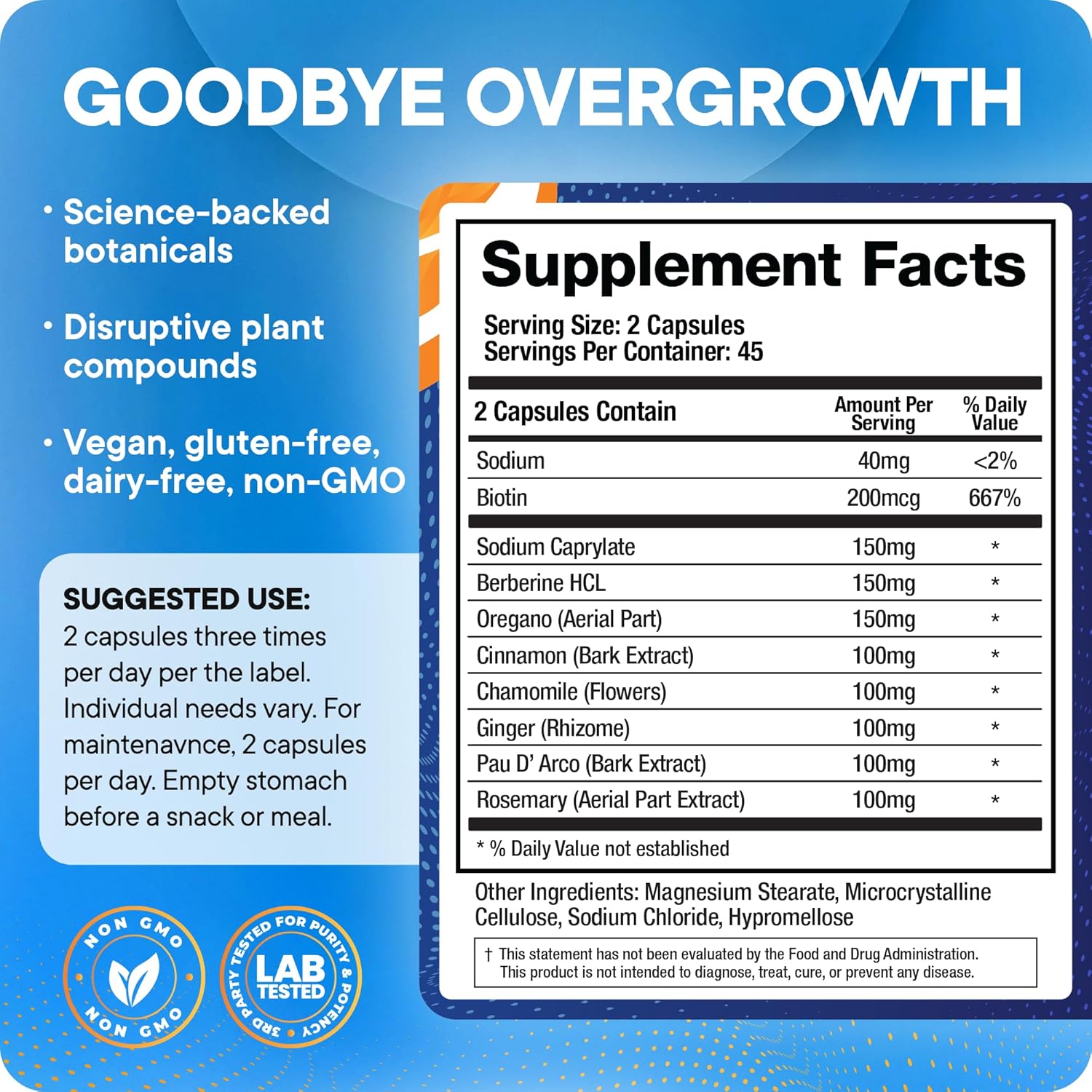 BioMatrix Candid-X Gut Cleanse with Berberine, Oregano, Sodium Caprylate, Chamomile, Ginger, PAU D'arco, Digestive Supplement for Men and Women | 90 Capsules