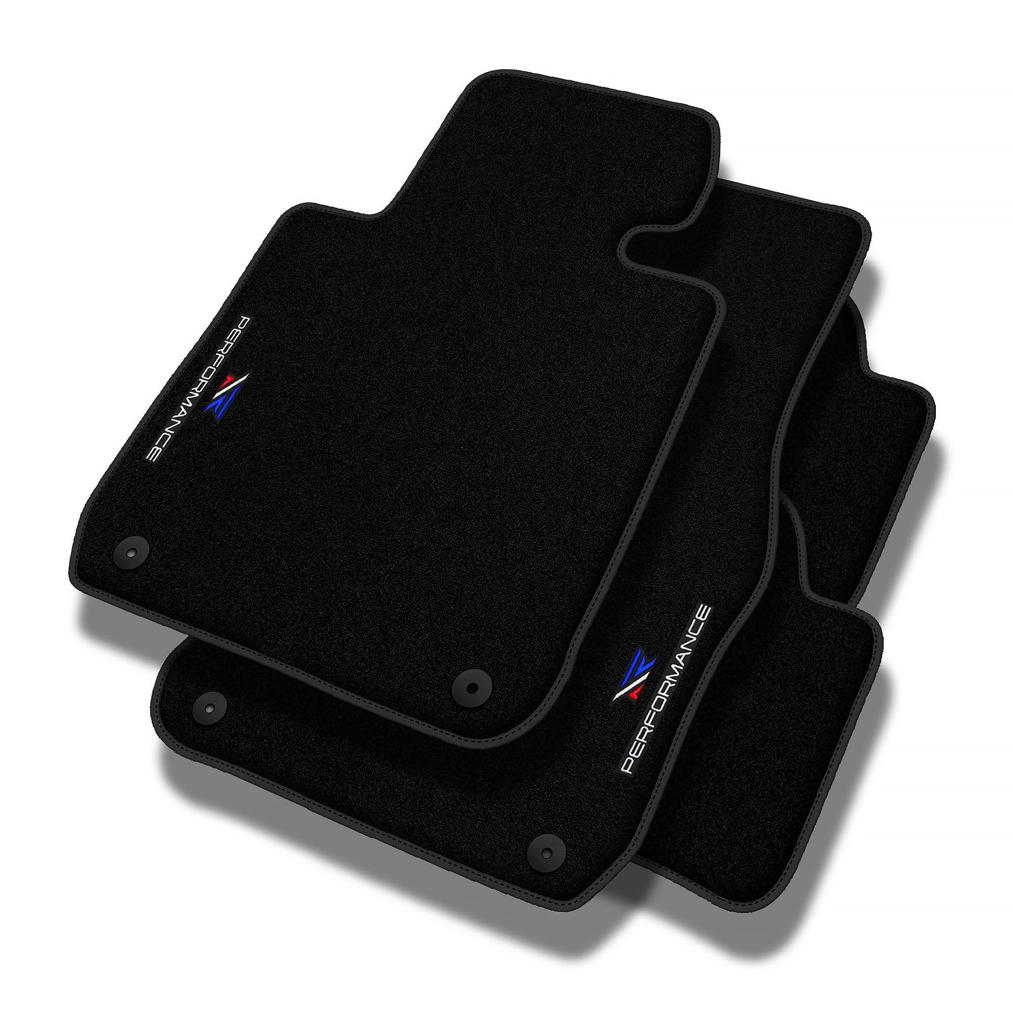 Performance Alfombras Coche de Velour Personalizadas Adecuado para Seat Ateca Desde 2016 - Premium, Perforado, Azul Blanco Rojo -Bordado CNC preciso, Ribete Perforado de diseño, Alfombrillas de Coche