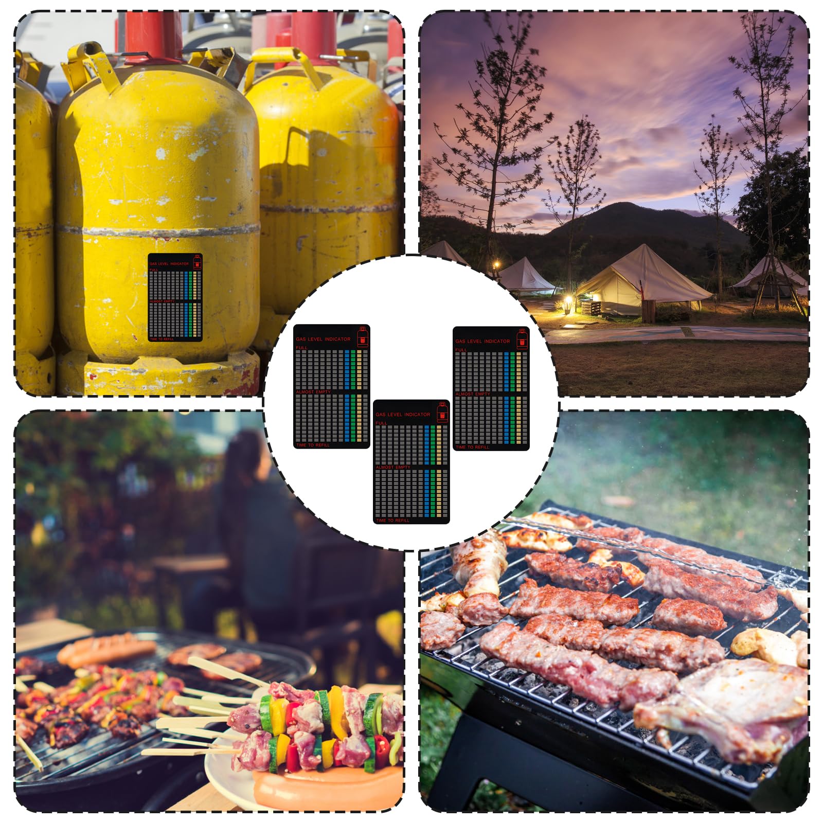 Set di 3 bombole di gas, indicatore di livello magnetico per bombole di gas propano e camper, misurazione precisa del livello del gas per barbecue e campeggio, 6,3 cm x 10 cm