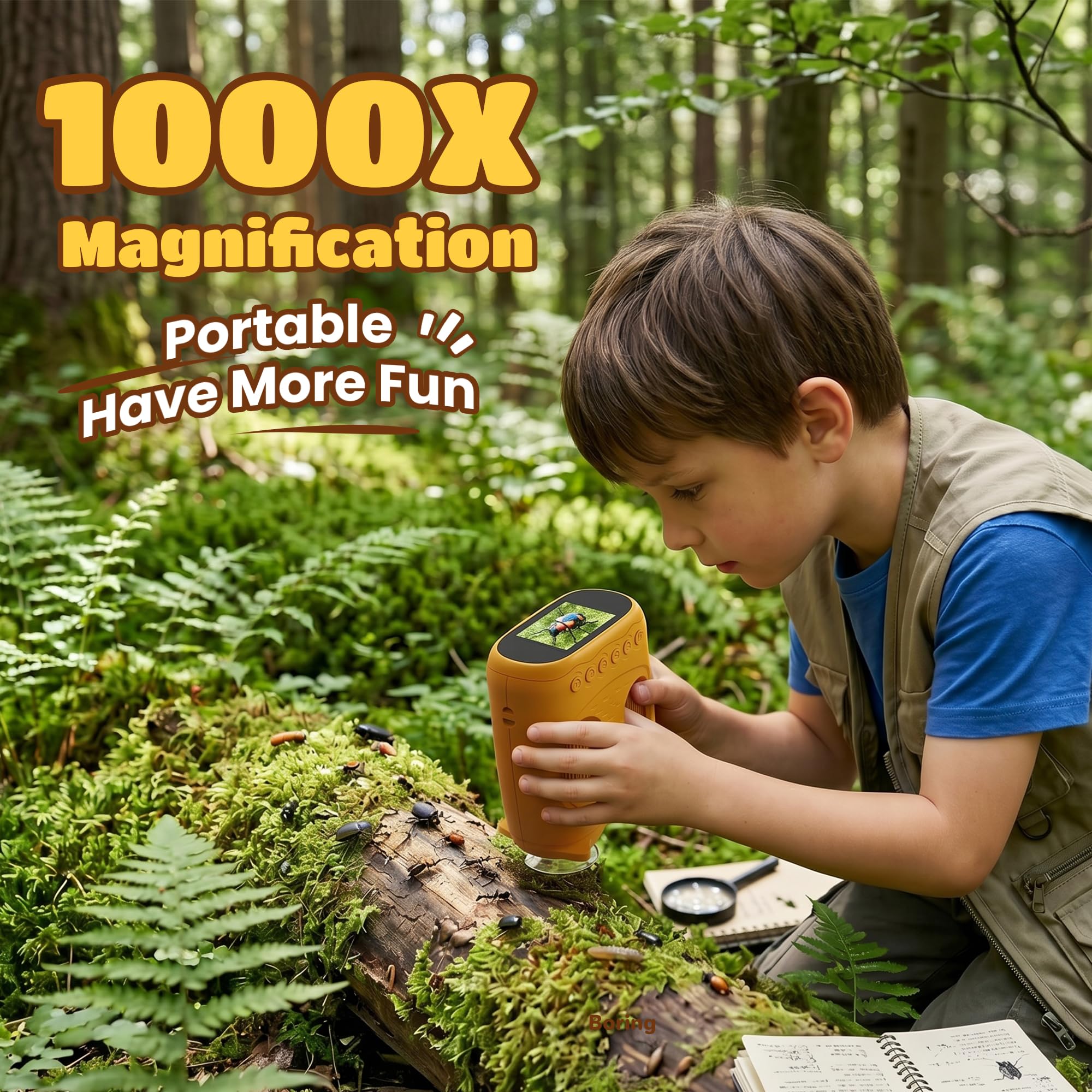 1000X Microscope Numérique Enfant Portable: 2-en-1 Loupe et 10X Telescope - Cadeau pour Garçons Filles 3-12 Ans - Kit Electronique Exploration - USB-C Rechargeable
