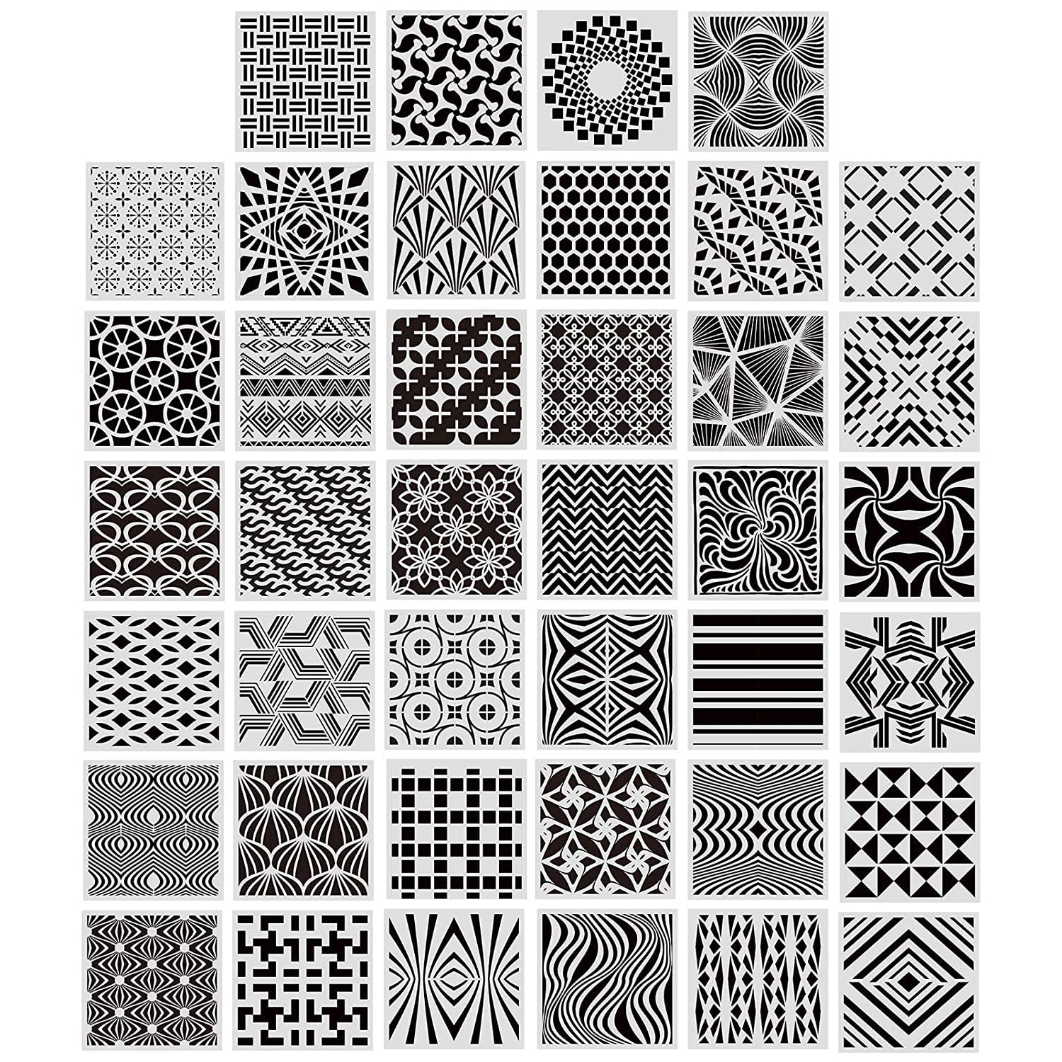 40 Pieces Geometric Stencils Painting Templates for Scrapbooking Cookie Tile Furniture Wall Floor Decor Craft Drawing Tracing DIY Art Supplies, 5.1 x 5.1inch