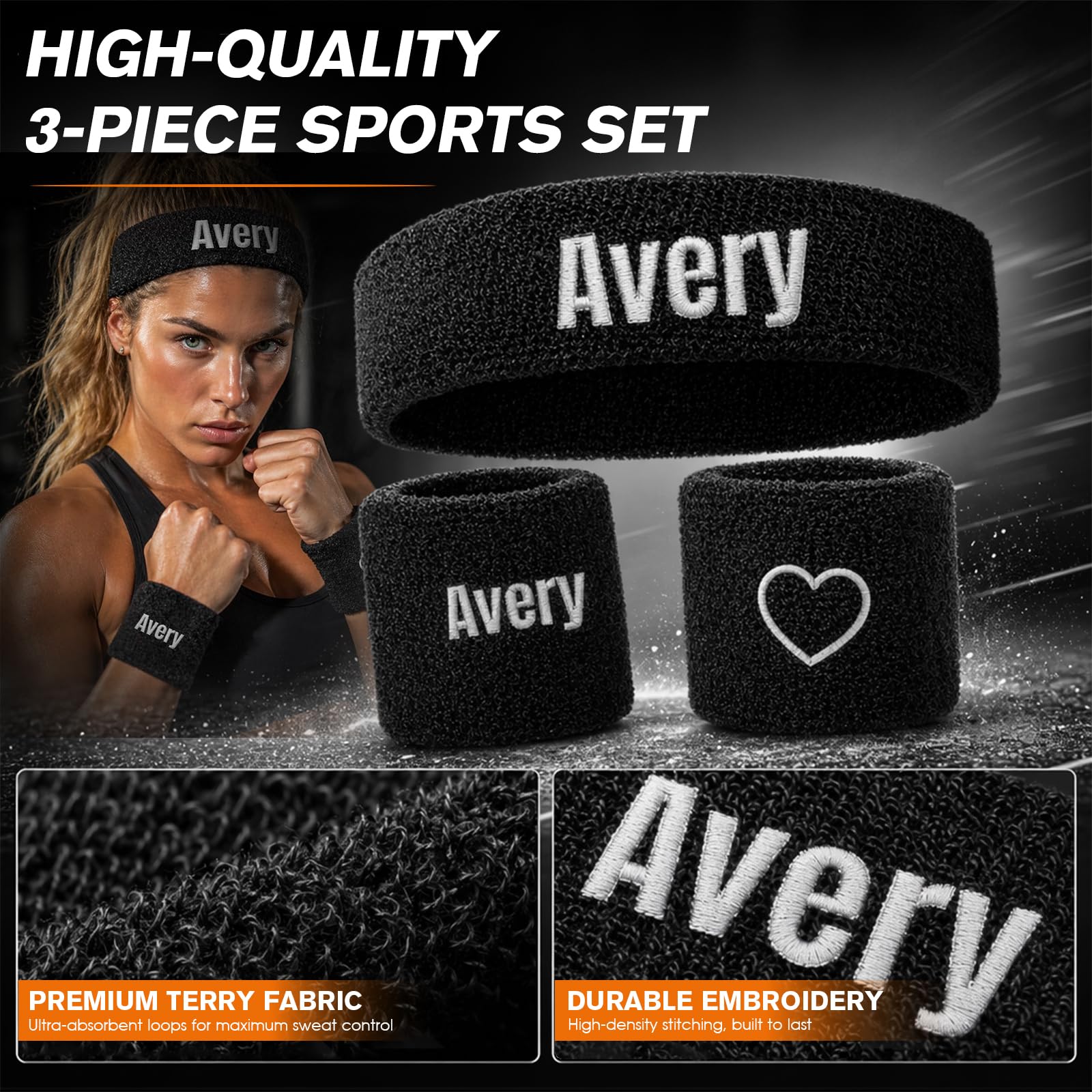 Personalizzazione Polsini Palestra & Fascia Capelli Uomo(Set Da Tre Pezzi), Personalizzabile Con Ricamo Nome/Logo, Per Uomo E Donna Fascia Capelli Sport, Ideale Per Palestra E Giocare A Basket