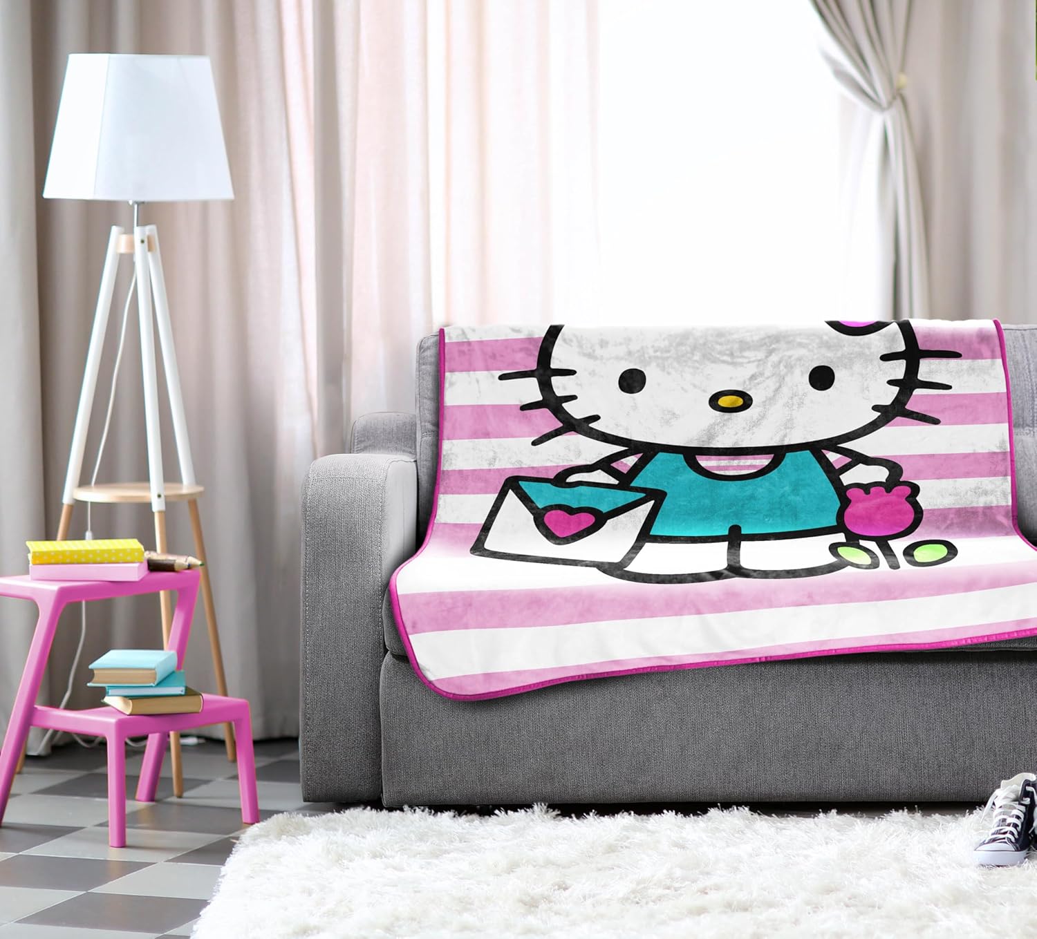 Jay Franco Plush Throw Blanket – Soft & Cozy Fleece Throw for Bedroom & Couch Décor, Official Licensed Product, Pink - Hello Kitty, 46x60 - Throw Blanket - Image 3