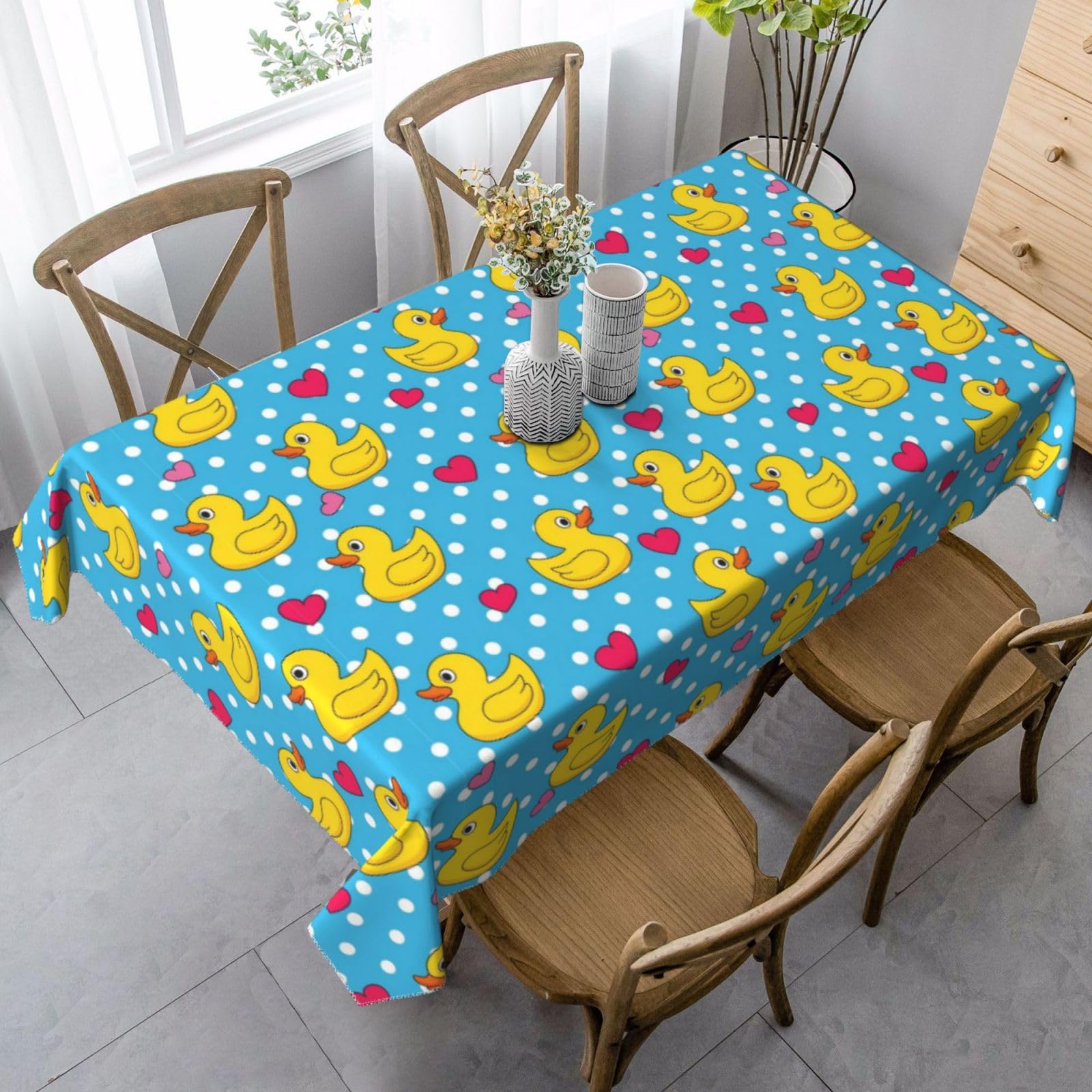 Housse de table pour mariage banquet maison lavable avec motif canards en caoutchouc roses