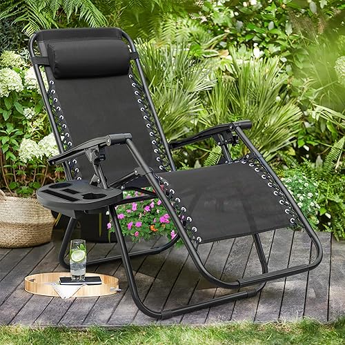 Miniatura 6 de Flamaker - Silla para patio de gravedad cero plegable, silla reclinable ajustable con cojín, para patio, piscina y camping
