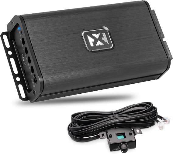 NVX VADM1v2 Micro Class D Monoblock Amplifier 600W RMS at 1 Ohm Compact Car/Marine/Powersports Amp with Wired Bass Remote, 4-Way Protection, Subsonic & Low-Pass Filters