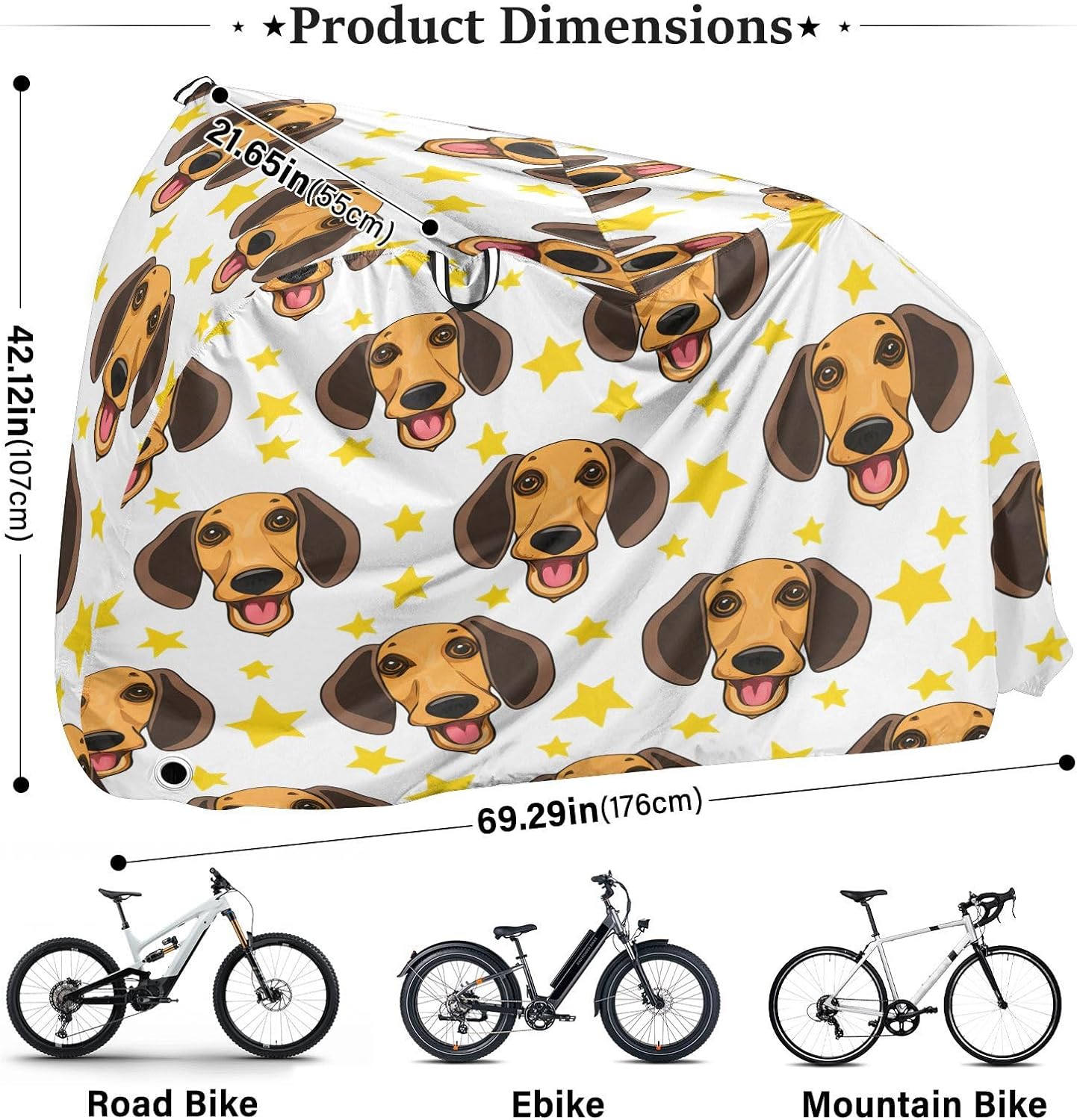 Cute Dog Bike Cover Waterproof Outdoor Storage, Bicycle Cover Rain Sun UV Wind Proof for Mountain Bike,Road Bike,Electric Bike