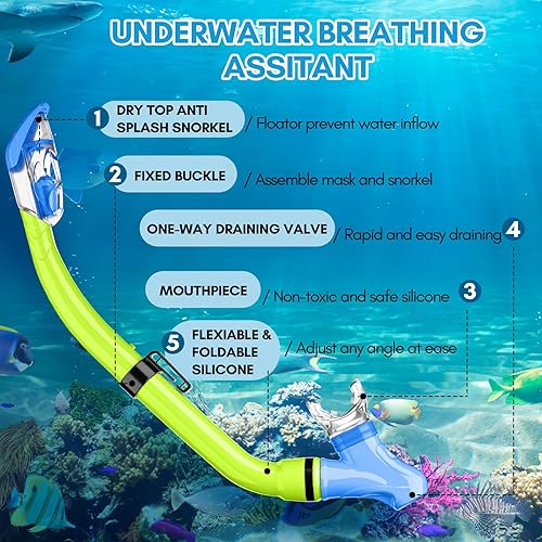 Miniatura 4 de HiiPeak Equipo de esnórquel para niños, gafas con cubierta para la nariz, juego de esnórquel con parte superior seca para edades de 5 a 15 años